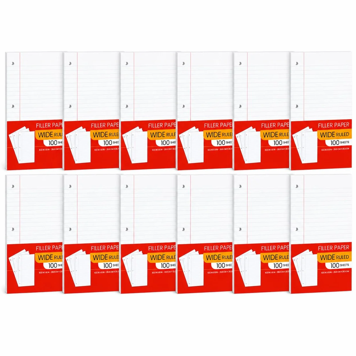 Carta per quaderni a righe larghe, fogli sfusi, carta a righe larghe per quaderni, carta riempitiva a righe per raccoglitori a 3 anelli, 26,7 x 20,3 cm, per studenti, università, scuola, aula - 100