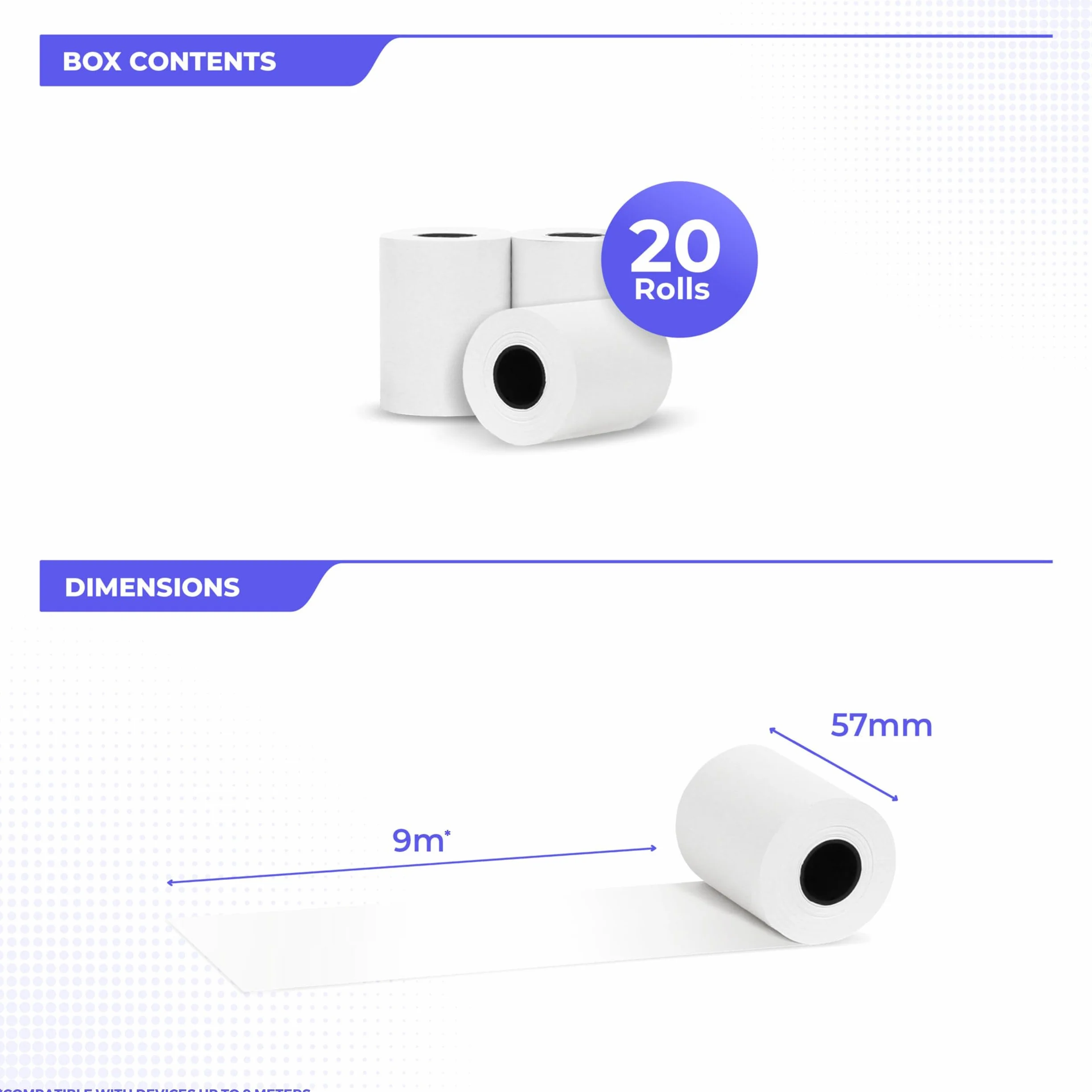 Rotolo carta termica 57x30x12 57mm x 9m x 12mm compatibile POS Bancomat 20 sztuk