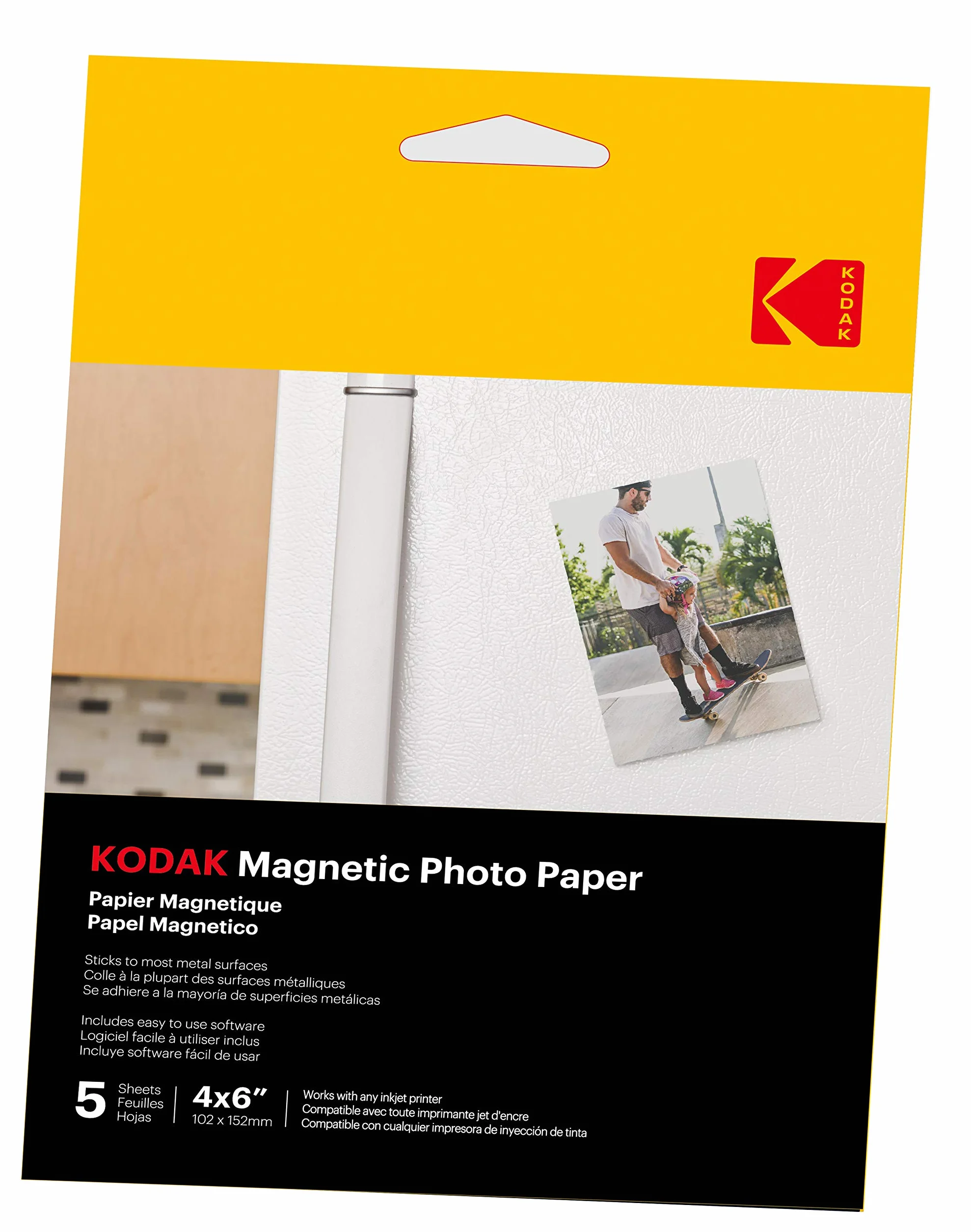 KODAK Carta Fotografica Magnetica 10x15 cm, Confezione da 5 Fogli per Stampanti a Getto d'Inchiostro
