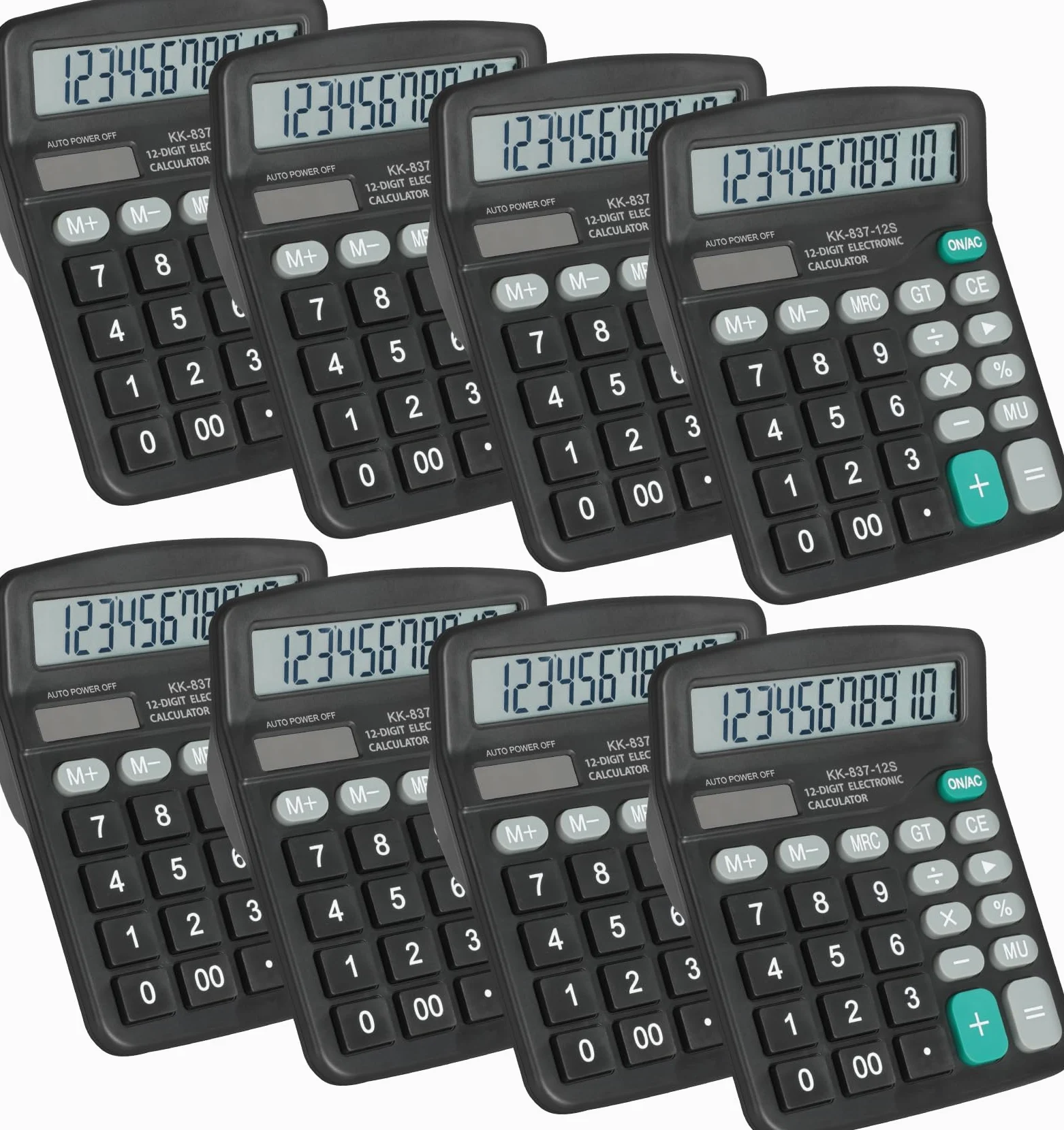 Confezione da 8 calcolatrici a 12 cifre, con ampio display LCD e pulsante sensibile, doppia alimentazione solare e batteria, calcolatrice da scrivania per ufficio, scuola, casa