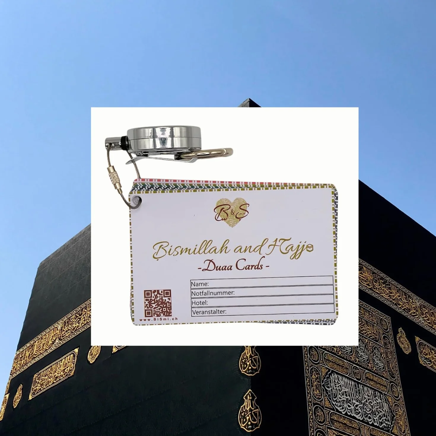 Bismillah and Hajj Duaa Cards & Guide per Hajj e Umrah con Supporto per Badge Argento
