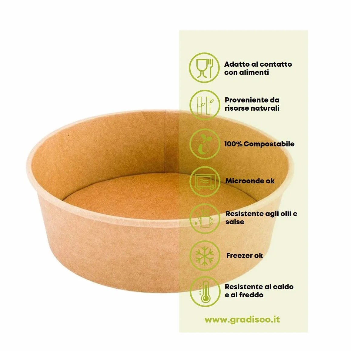 Coppa Insalata Monouso Ecologica Ciotola Rotonda 1300 ml Vaschetta Compostabile Cartone Kraft PLA 50 Pezzi