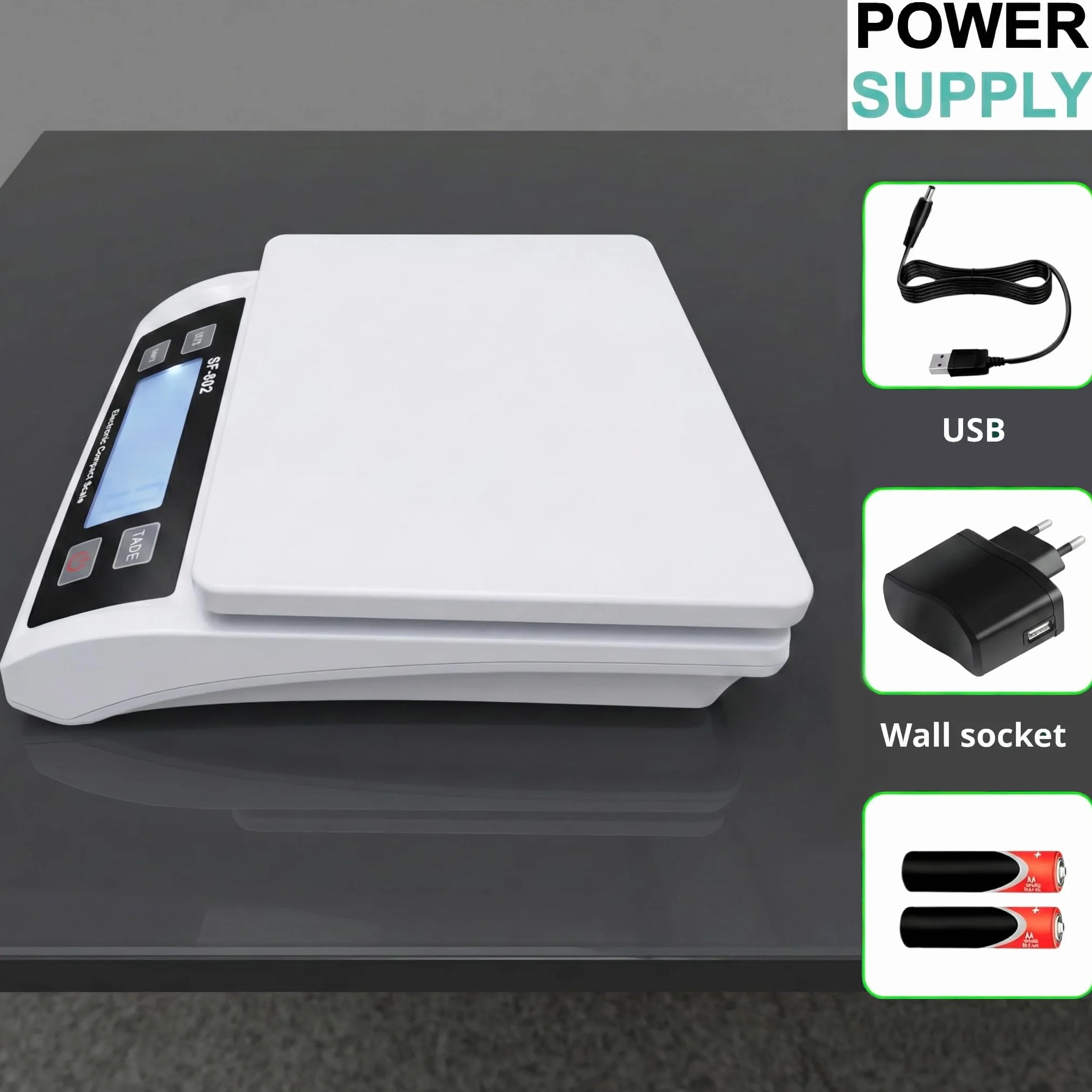 Eosphorus Bilancia Pesapacchi Digitale 30kg, Bilancia Postale di Precisione per Pacchi e Spedizioni, Funzione Tara, Display Retroilluminato, Alimentatore AC incluso
