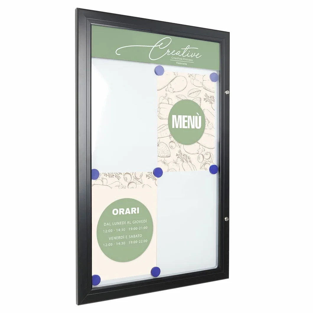 Danieli - Bacheca da Esterno Porta Menu e Avvisi A4 - Bacheca con Serratura e Coppia di Chiavi - Facile Fissaggio a Muro - Fondo in Acciaio Magnetico e Scrivibile (4xA4)