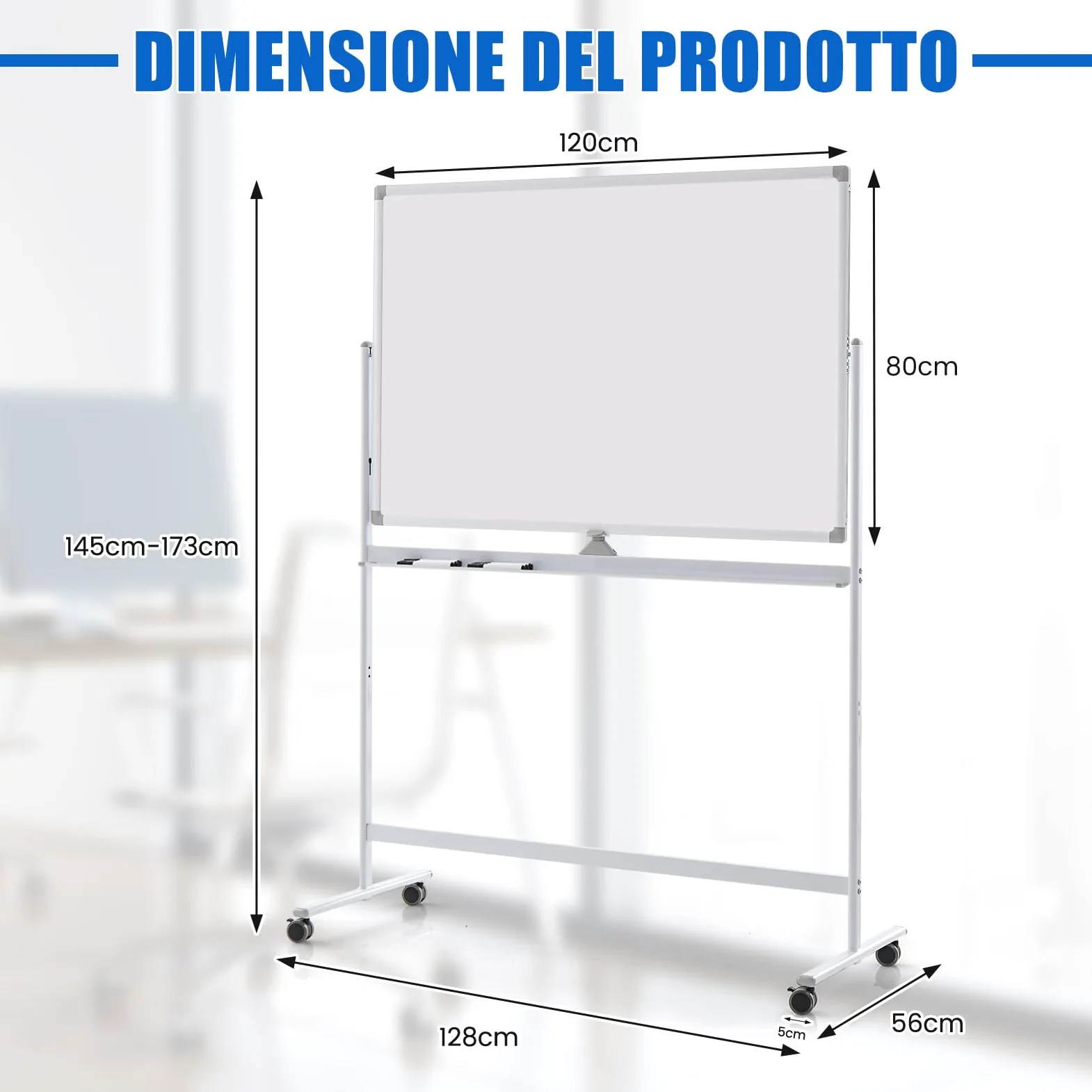 COSTWAY Lavagna Bianca Mobile 120 x 80 cm, Lavagna a Doppia Faccia Magnetica Cancellabile a Secco con Cavalletto e Ruote, Altezza Regolabile 2 Livelli, Accessori Completi (Bianco)