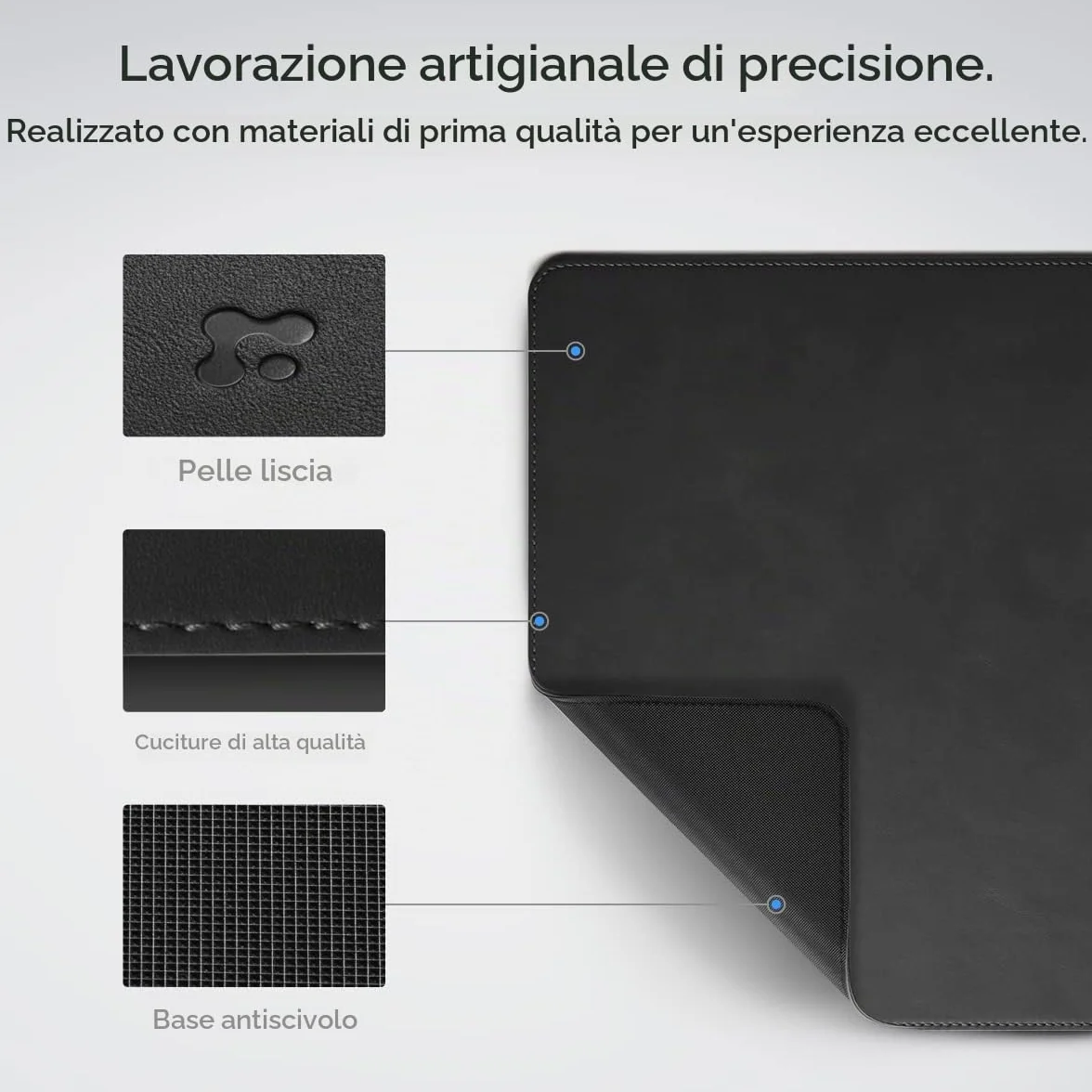 Spigen Tappetino Scrivania in Pelle PU Vegana Velo con Magnete Integrato per Organizzazione Cavi, Sottomano Antiscivolo in Gomma, Tappeto Impermeabile - Nero