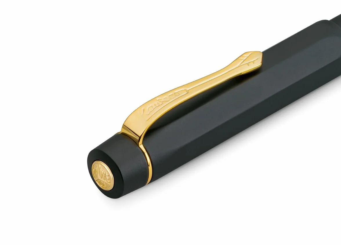 Kaweco PISTON SPORT AL Black/Gold Solo I Classica Penna stilografica in alluminio per caricare inchiostro con finestra trasparente in scatola retrò 13 cm, larghezza penna: M (medio)