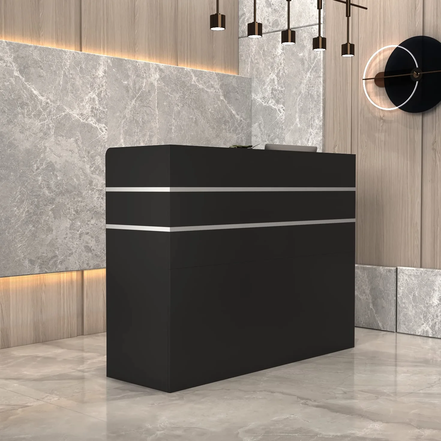 Banco reception, Banco di Reception e Vendita - Mobili da Ufficio con 3 Cassetti, Nero - 110 x 120 x 48 cm