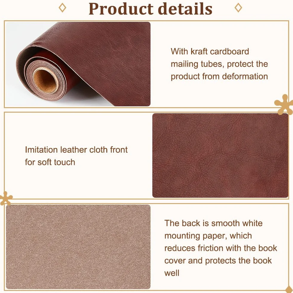 OLYCRAFT Copertina per Rilegatura in Similpelle 120x43cm Marrone Cocco Spessore 0.7mm