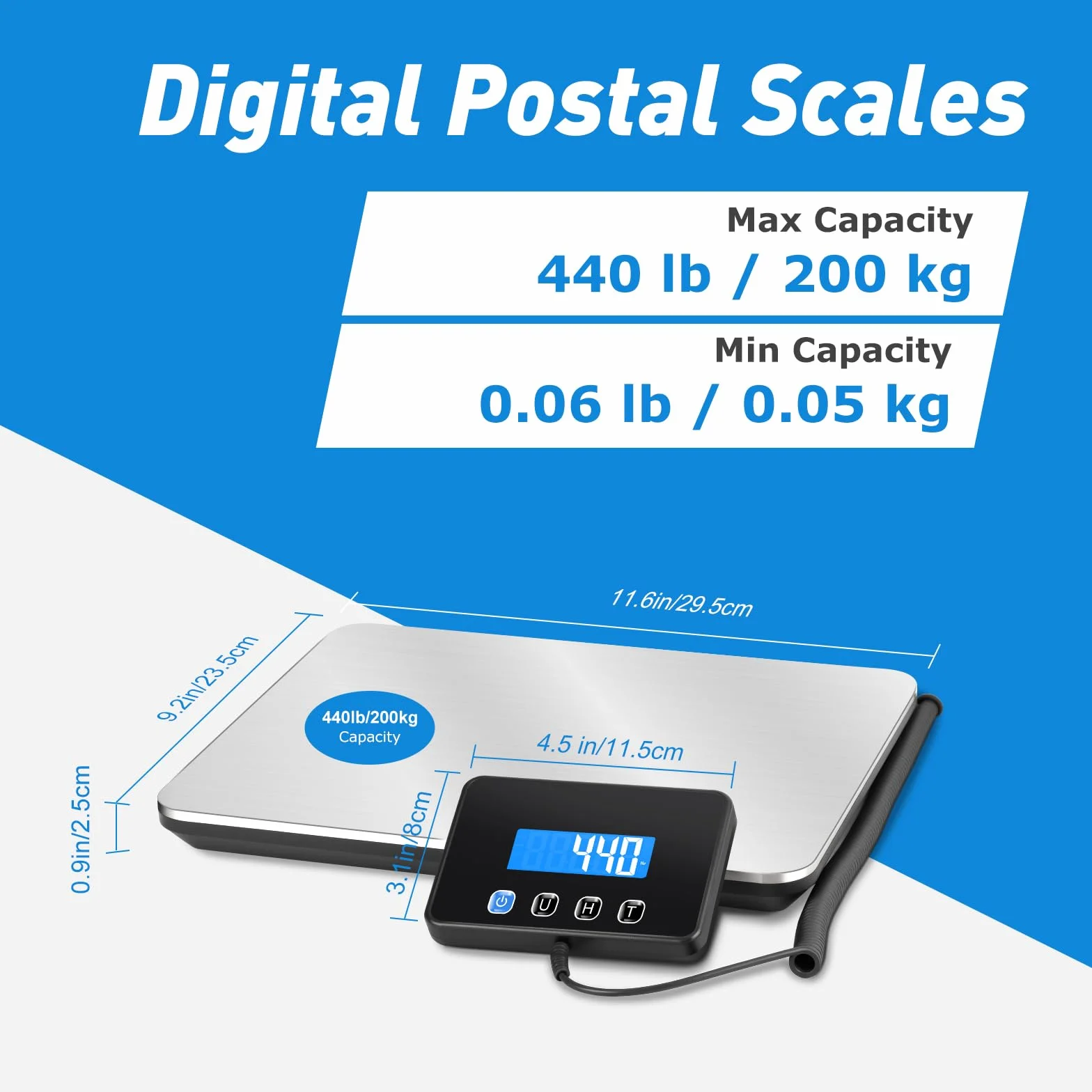 Bilancia Pesa Pacchi 200kg x 10g Alta Precisione Professionale LCD Hold Tara Acciaio Inossidabile