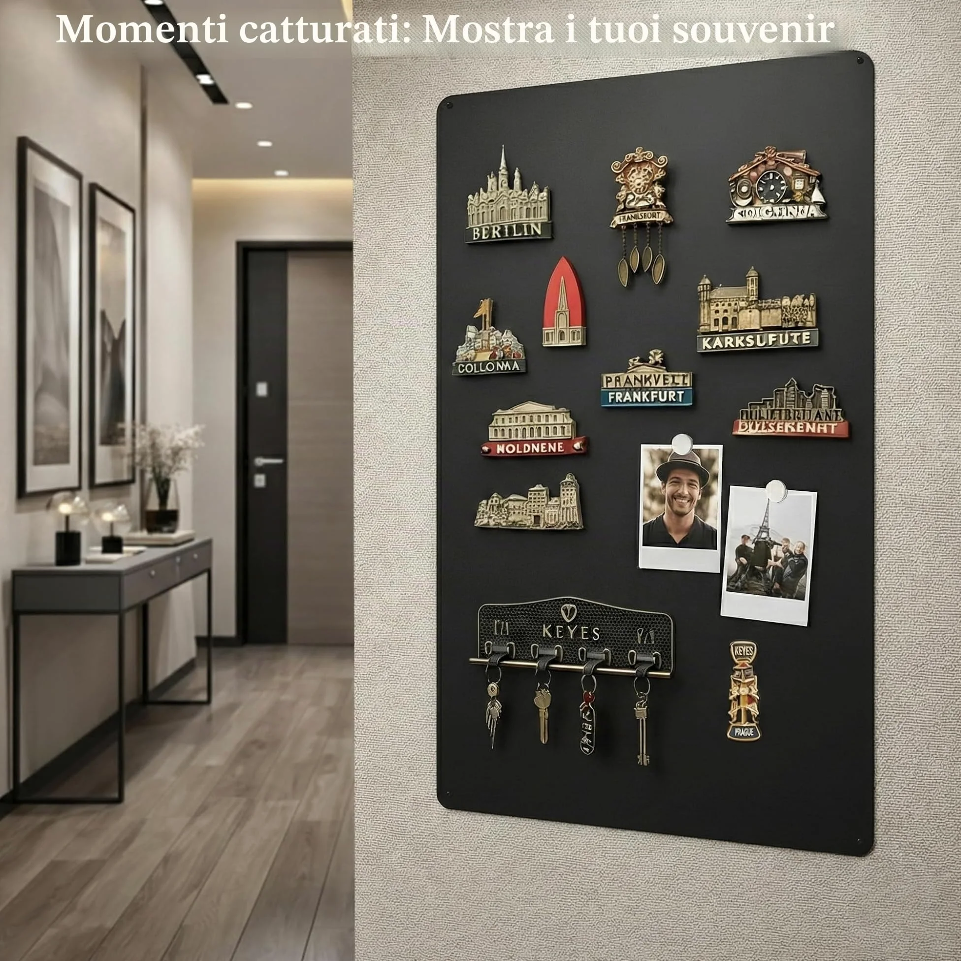 Lavagna Magnetica Nera Grande 60x90cm: Elegante Lavagna Magnetica | Parete Magnetica in Metallo per Magneti da Viaggio e Souvenir | Lavagna Decorativa per il Soggiorno per Appassionati