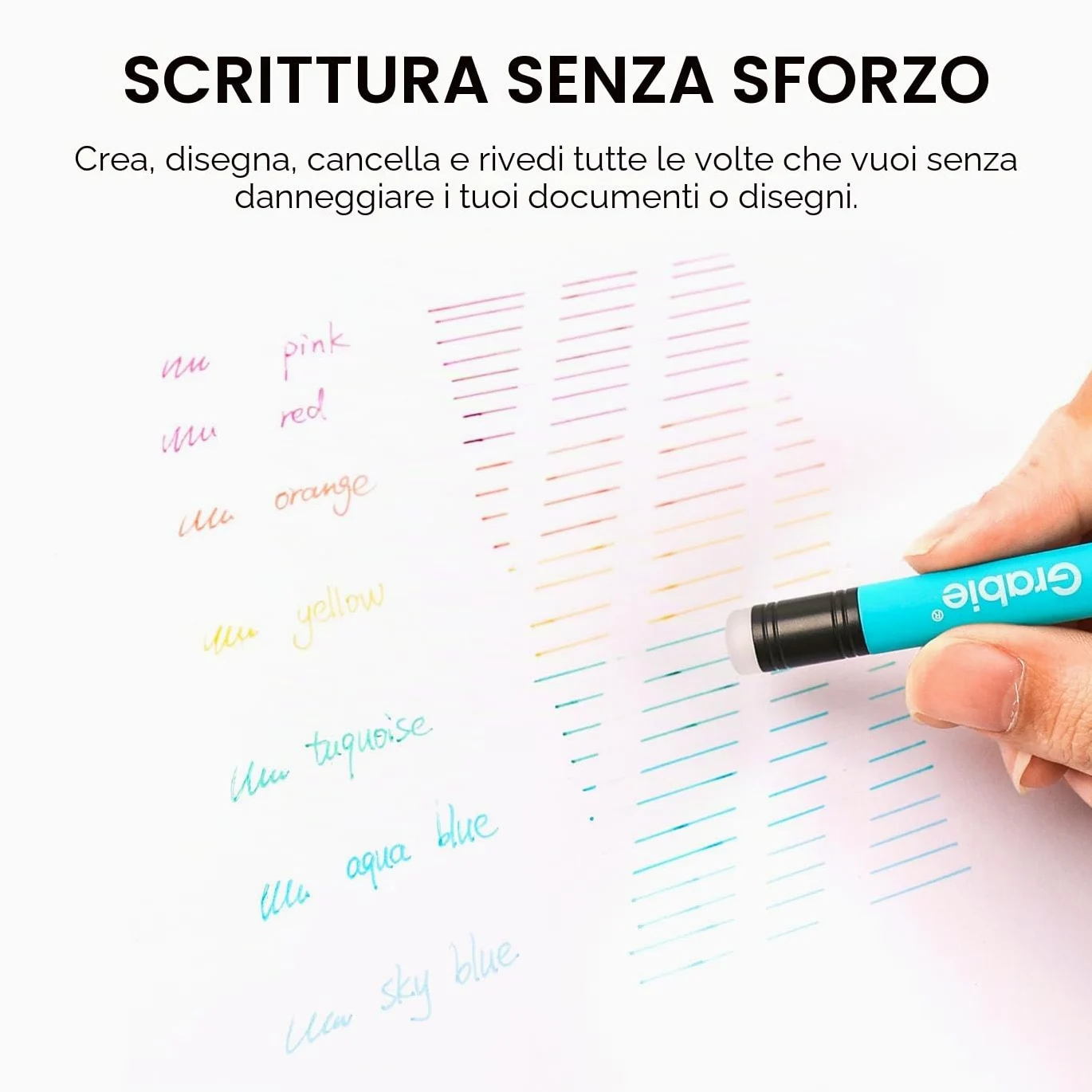 Grabie 36 penne gel cancellabili, 36 colori, punta media 0,7 mm | Cancellazione pulita, scrittura fluida e asciugatura rapida, per disegno, diario, agenda, scuola, ufficio e ospedale