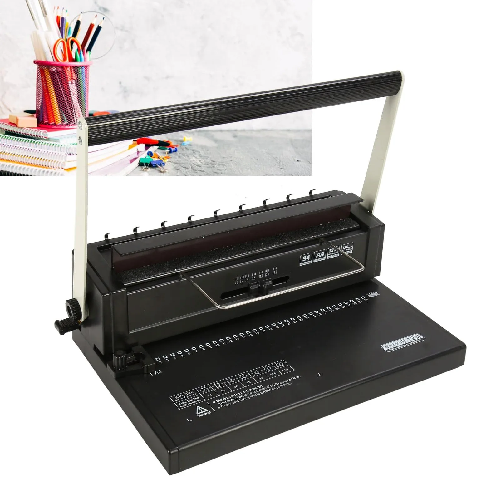 Rilegatrice a Spirale per Rilegatrice a Filo con Punzonatura a 34 Fori Quadrati, Rilegatrice per Libri 12 Fogli per A4 A5