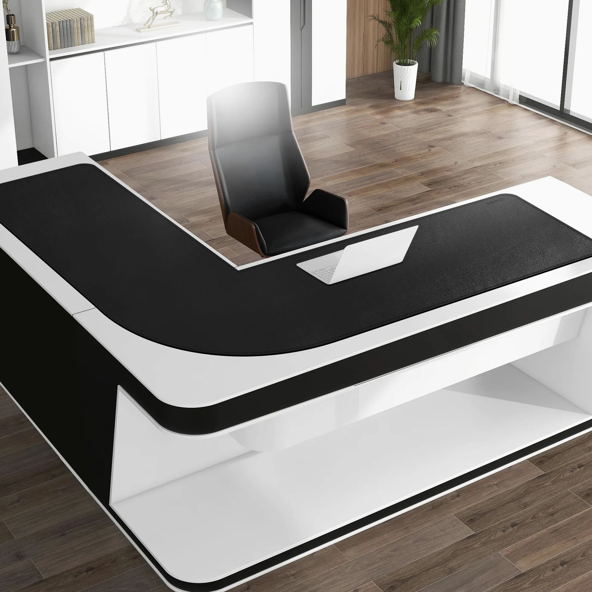 CENNBIE Tappetino Scrivania a forma di L a doppia faccia, 140 x 160 x 50cm Sottomano Scrivania angolare in pelle, Tappetino mouse in pelle a forma di L, Per Casa/Ufficio(nero)