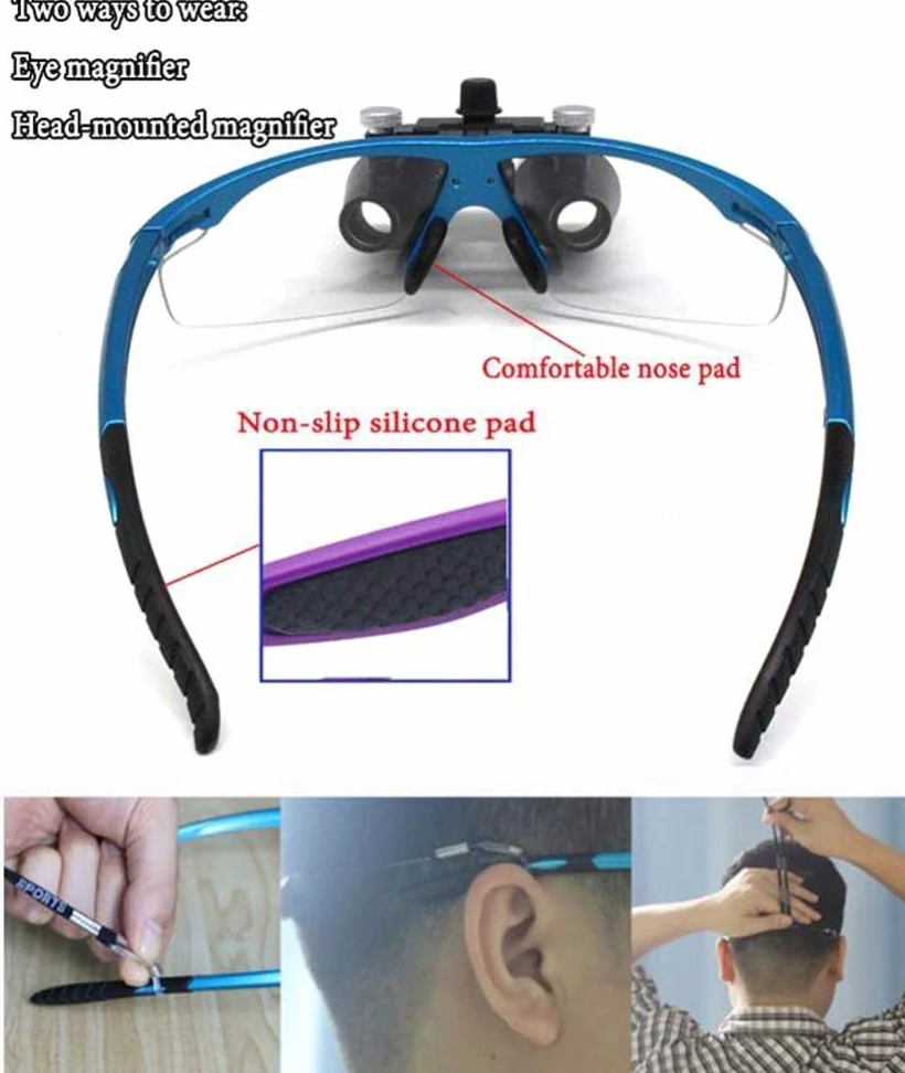 Lente d'Ingrandimento, Lenti d'Ingrandimento dentali 3,5X, Occhiali Chirurgici da Dottore con Luce Frontale a LED, Occhiali da Dentista, Lenti d'Ingrandimento binoculari