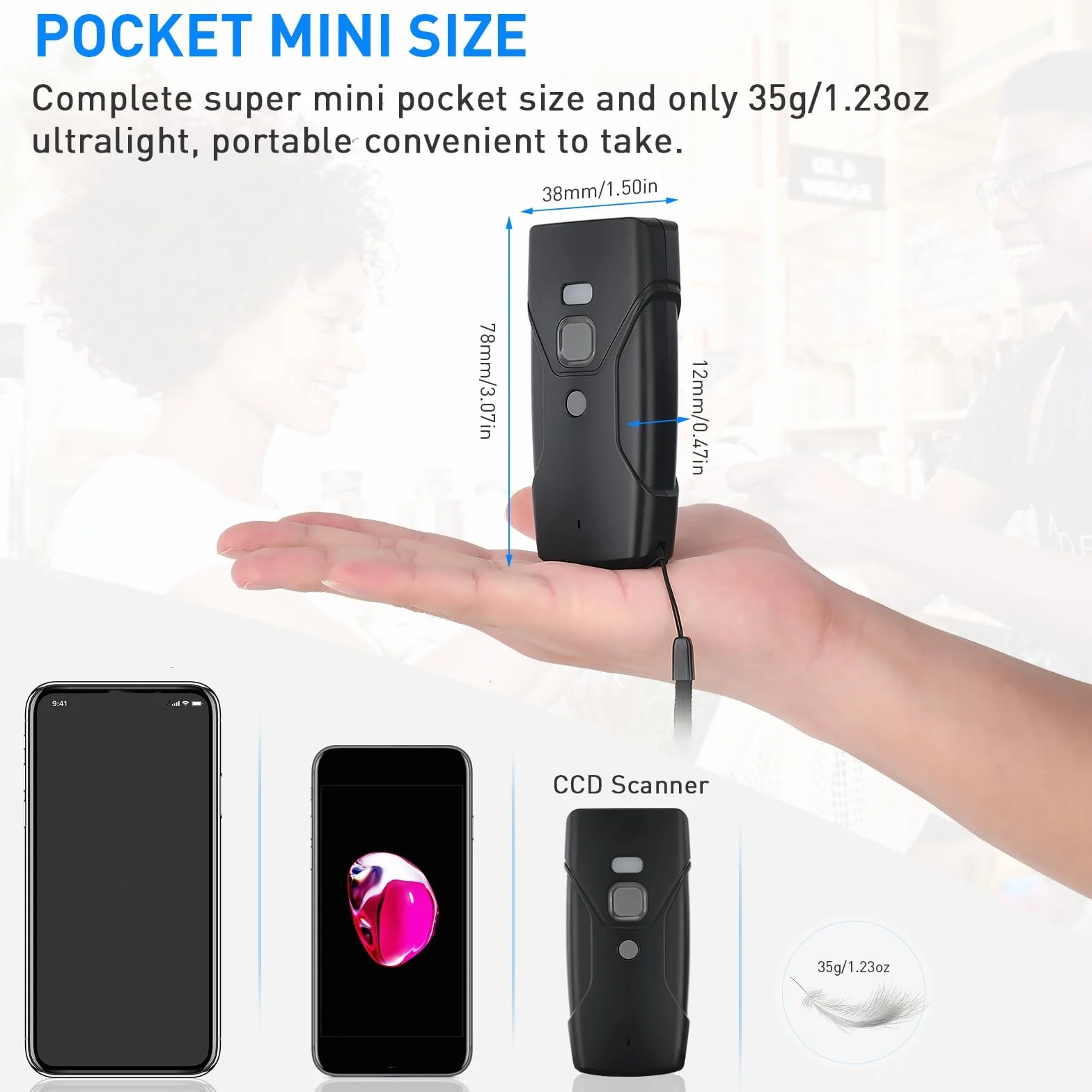 Lettore di codici a barre Bluetooth mini 2D portatile senza fili lettore di codici a barre 3 in 1 e 2,4 G