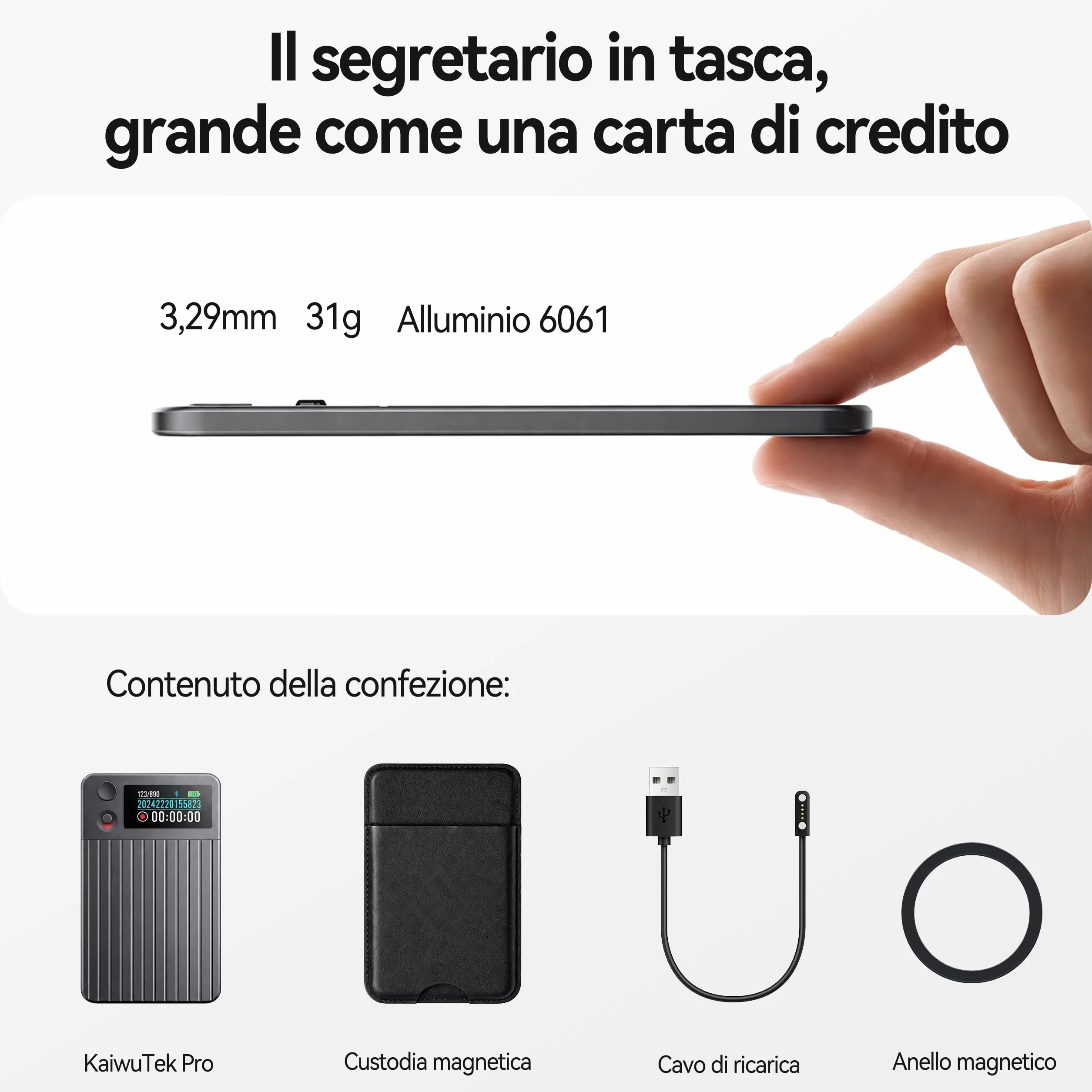 Registratore Vocale AI con Trascrizione e Riassunti AI Avanzati, 1200 Minuti al Mese, Audio HD, con Custodia, per Riunioni di Lavoro, Lezioni e Chiamate, Regalo per Professionisti e Studenti