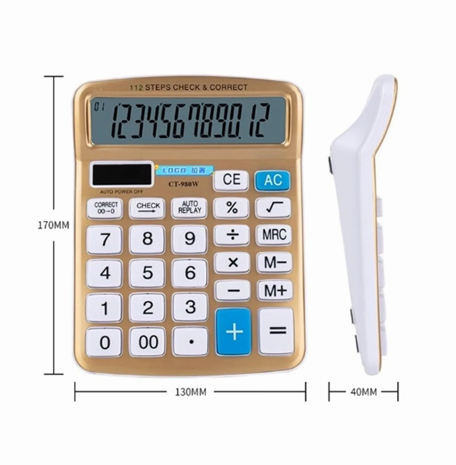 Calcolatrice Casa Ufficio Calcolatrice Portatile Ad Energia Solare con Display A 12 Cifre Adatta for Ufficio E Aula Perfetta per Scuola(Gold)