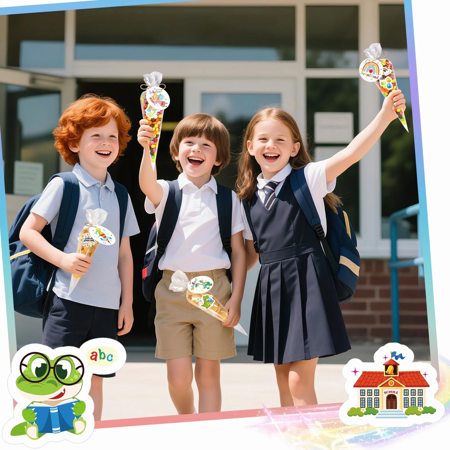 Cono Scuola Bambino 50 Pezzi Primo Giorno di Scuola Regalo Adesiva con Etichetta