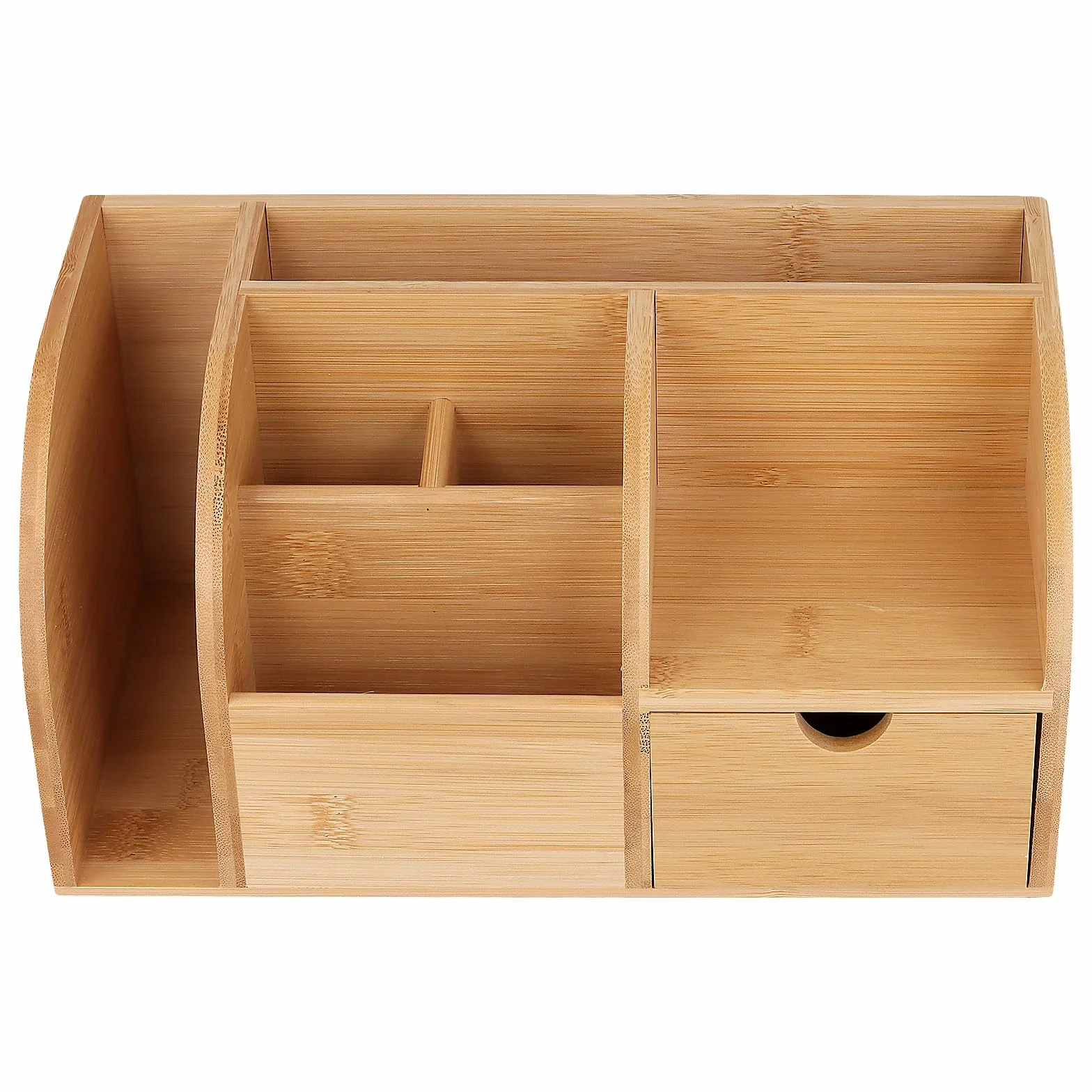 Organizzatore da Scrivania in Legno Naturale, 26 x 15 x 14 cm, Portapenne e Portaoggetti per Ufficio e Casa