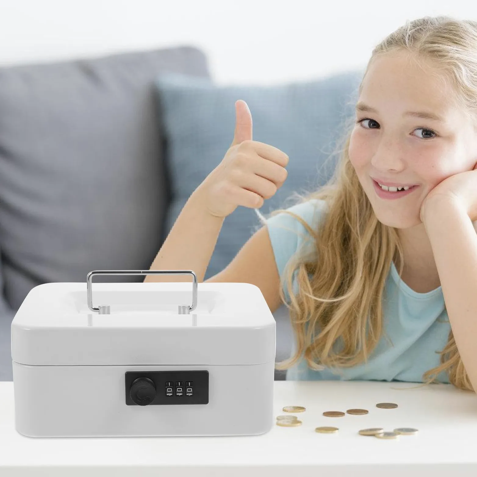 Scatola per Soldi in Ferro con Serratura a Codice, Elemento Decorativo Classico, Capiente per Contanti e Monete, per Ufficio e Casa