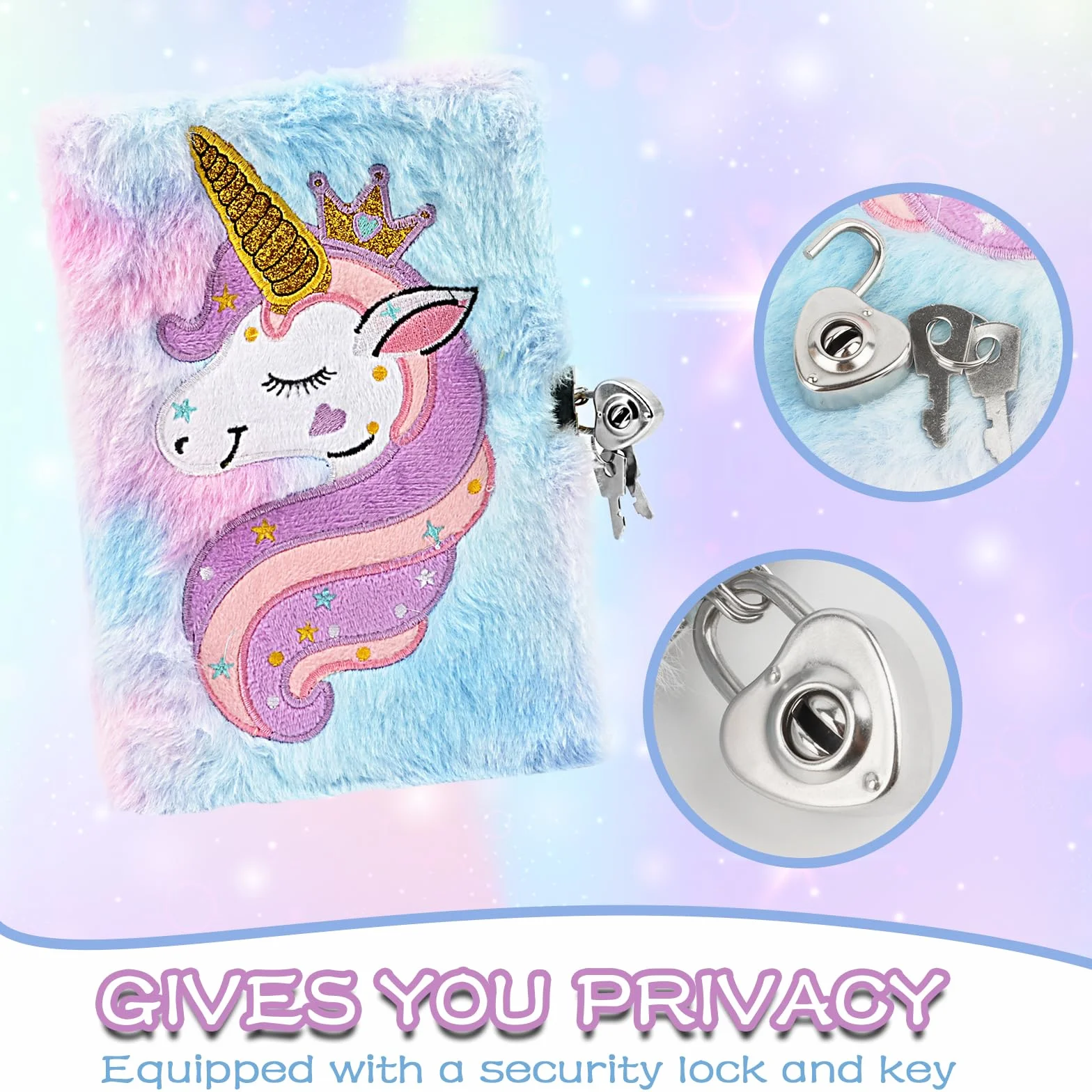 Diario Segreto Bambina con Lucchetto A5 Peluche Unicorno Quaderno con Chiave Regalo 5-10 Anni