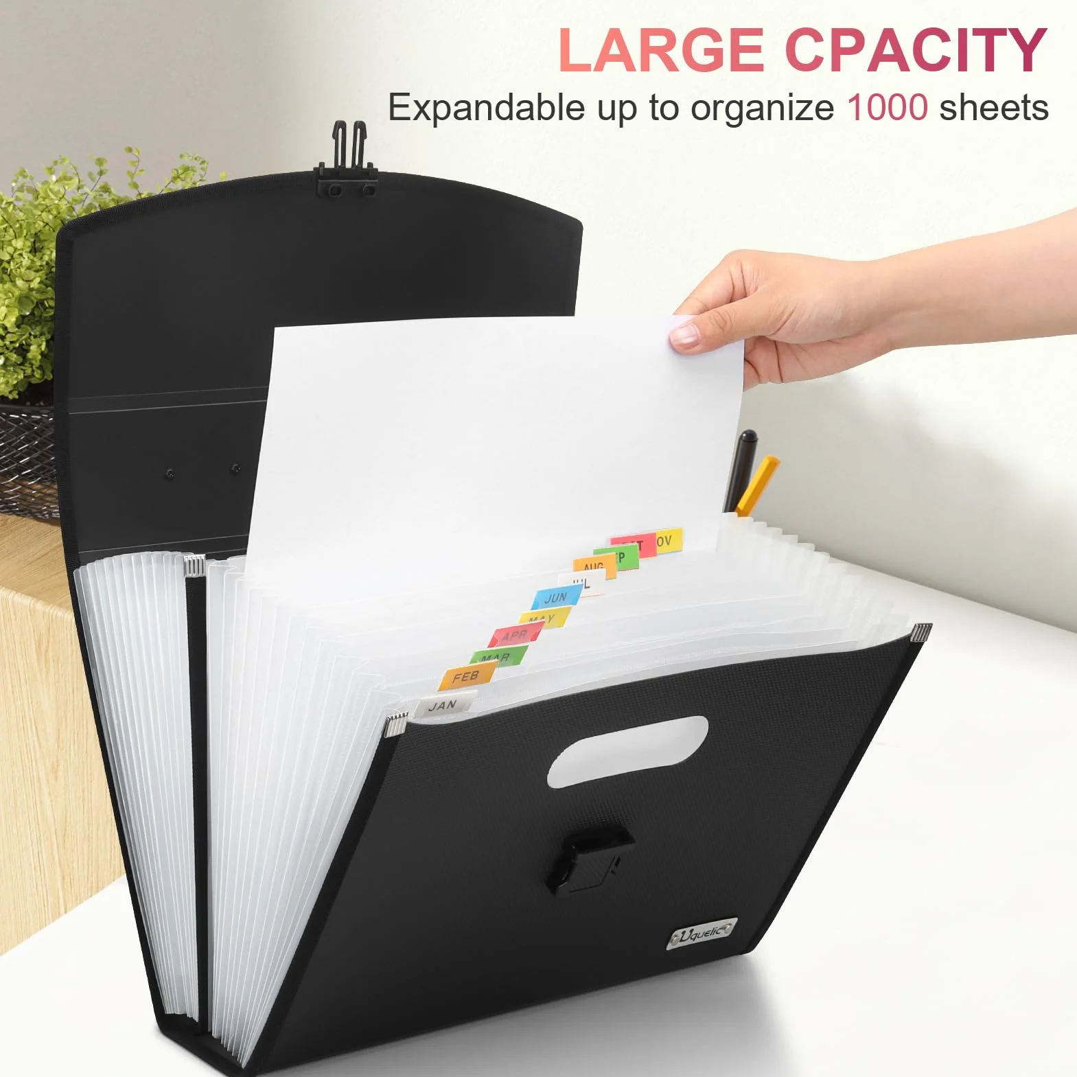 Uquelic 26 Tasche Upgrated Cartella Portadocumenti A4 Espandibile con Manico Espansione cartella dei file Cartelle a Soffietto, Plastica, Fisarmonica, Portariviste, Archiviare, Grande