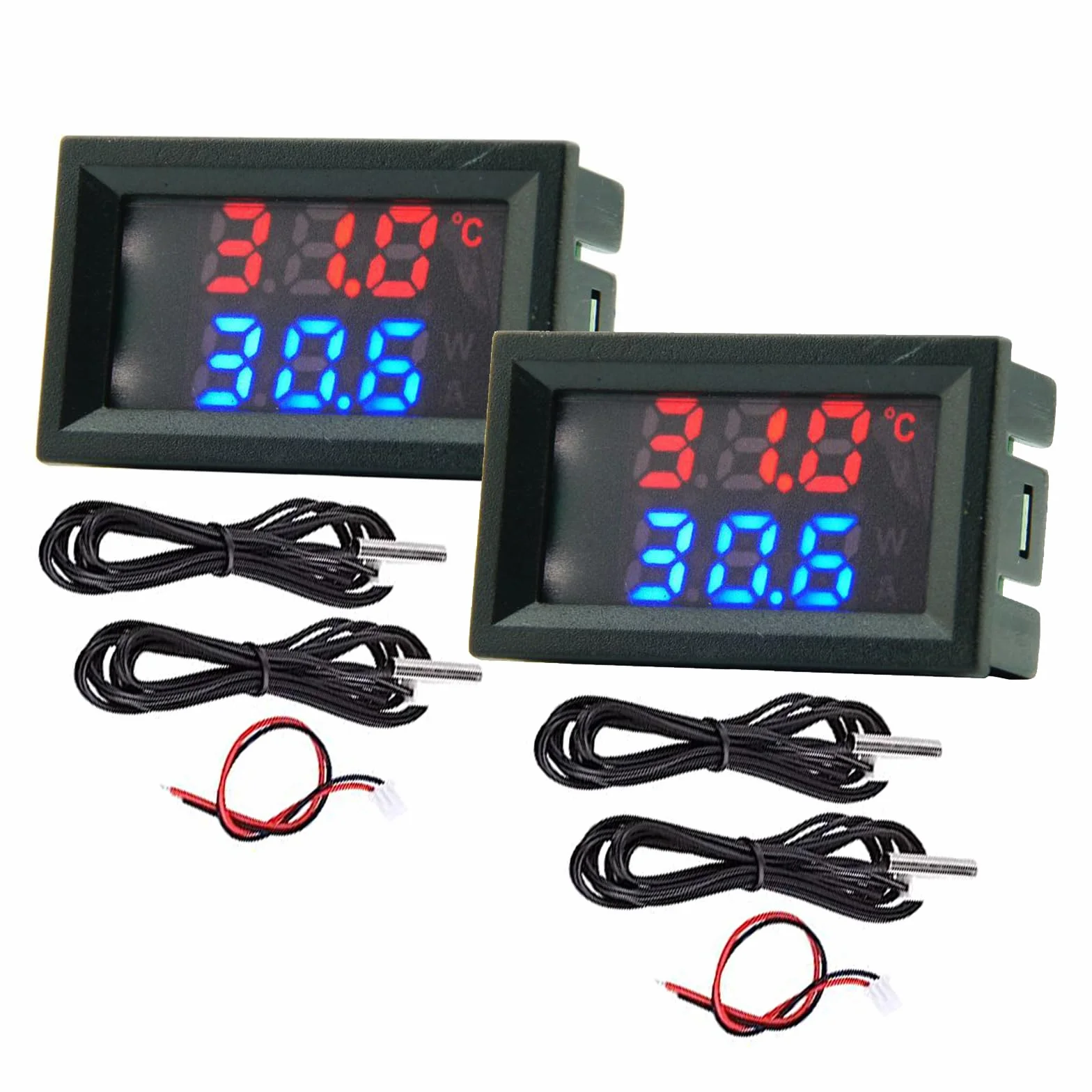 Termometro Digitale Doppio Display 4~30V Alimentazione Diretta Impermeabile Sensore di Temperatura Metallo Rosso Argento Blu