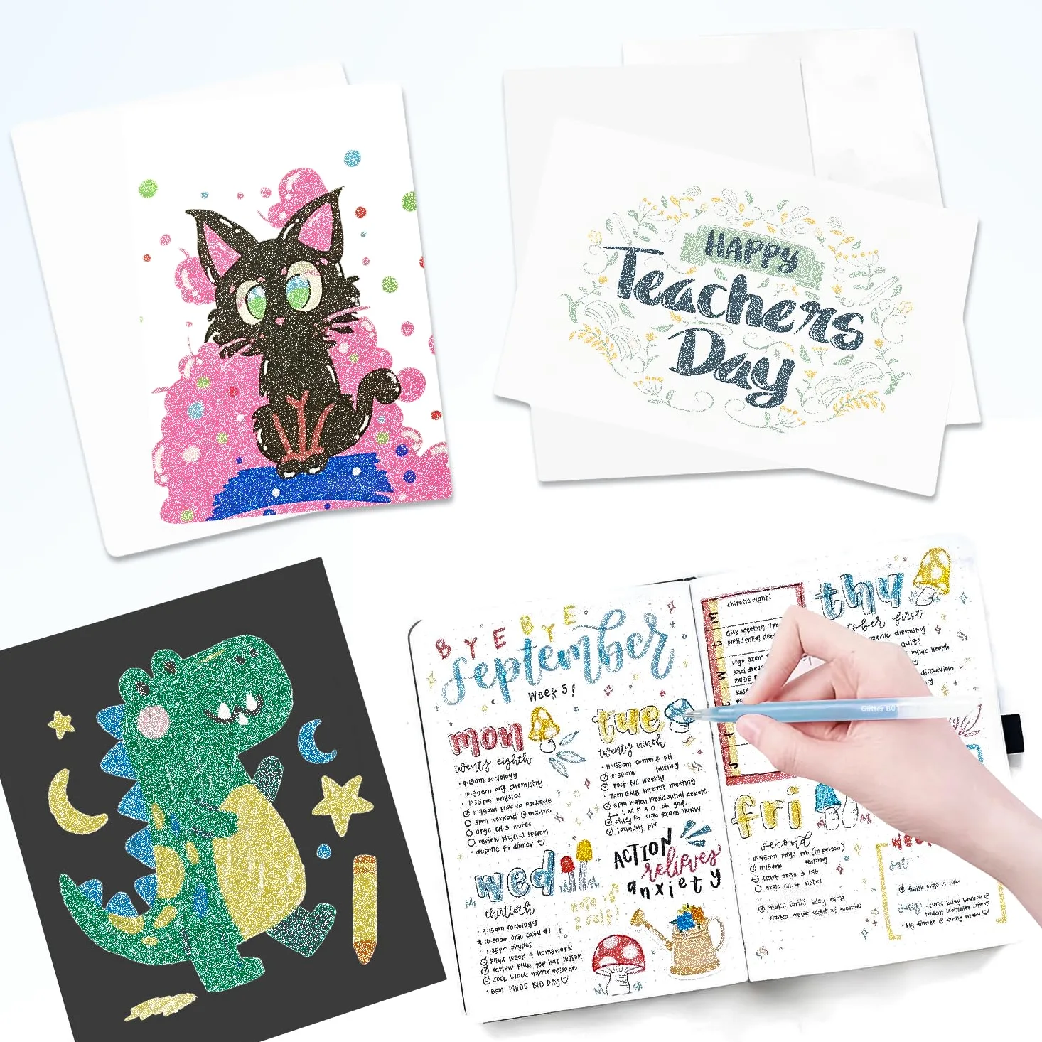 Set di 80 penne gel glitterate, punta fine da 1,0 mm, per carta nera e carta bianca, penne di grande capacità per diari, libri da colorare per adulti, disegnare, prendere appunti