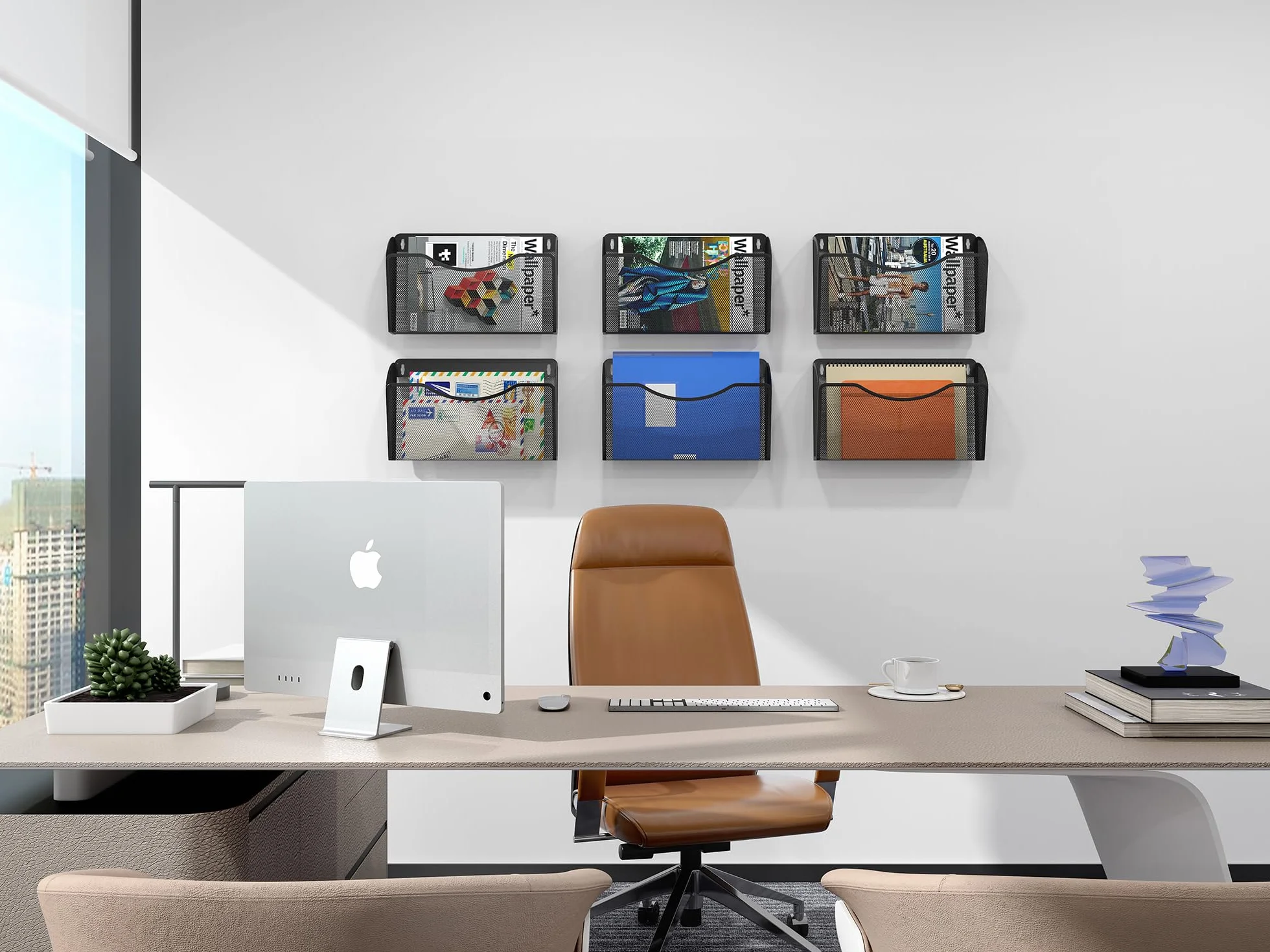 EasyPAG Portadocumenti a Parete A4 3 Tasche Orizzontale Metallo Rete,Portariviste a Muro,Porta Lettere da Appendere,Organizzatore Posta da Muro per Ufficio & Casa,Nero