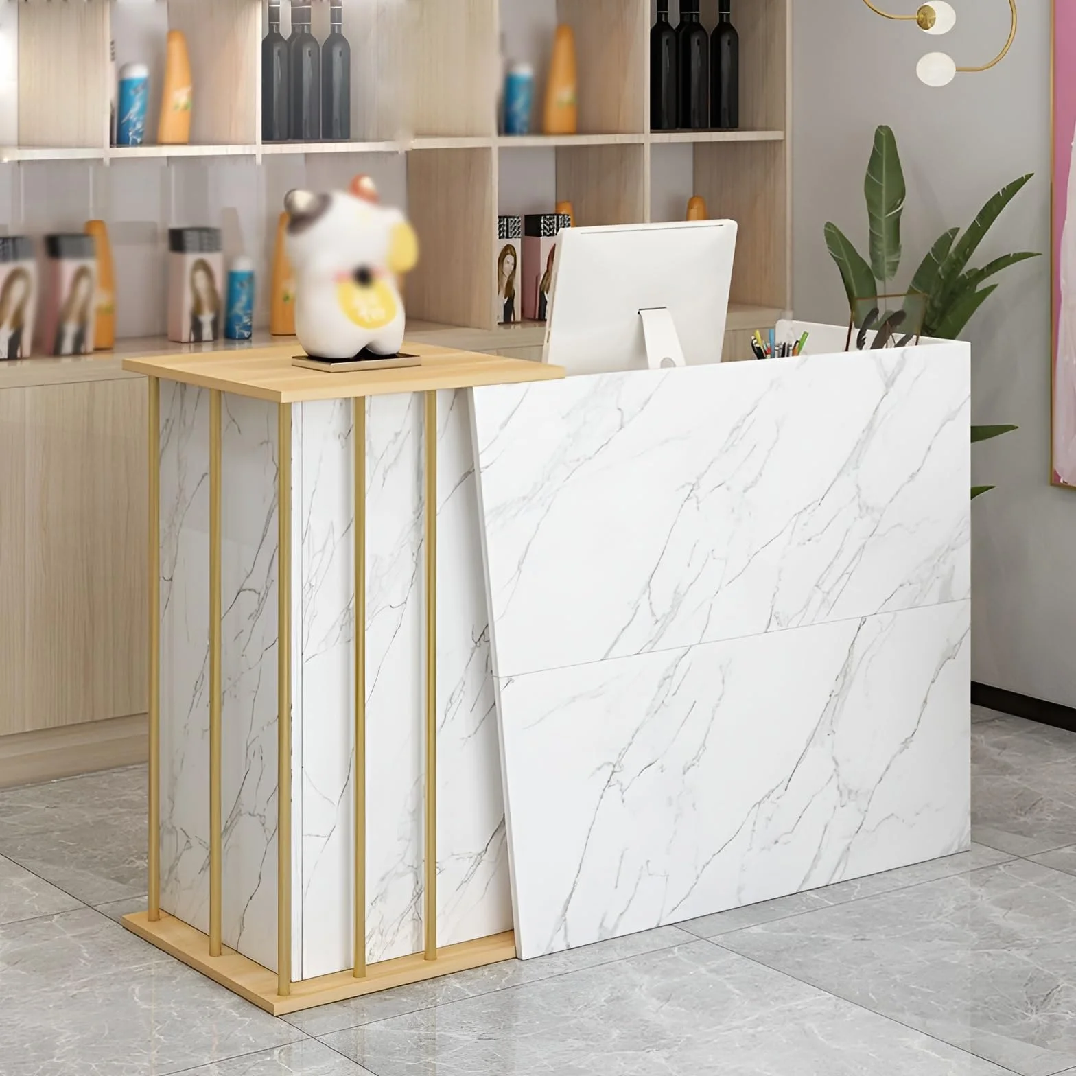 Banco Reception Supermercato moderno semplice minimarket Hotel Small Bar Beauty Salon Abbigliamento Negozio Saloni di bellezza, negozi di abbigliamento e re(Size:120x90x40cm,Colore:Stile marmo)