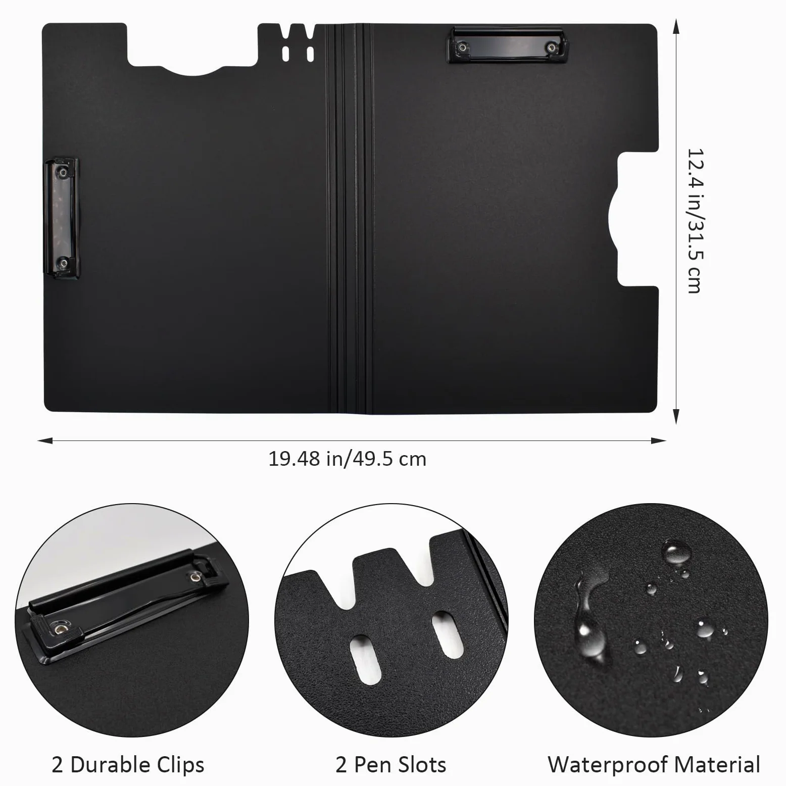 VANRA Cartellina portablocco A4 con doppia clip in metallo, raccoglitore pieghevole in plastica con portapenne, per ufficio, scuola, aula (nero)