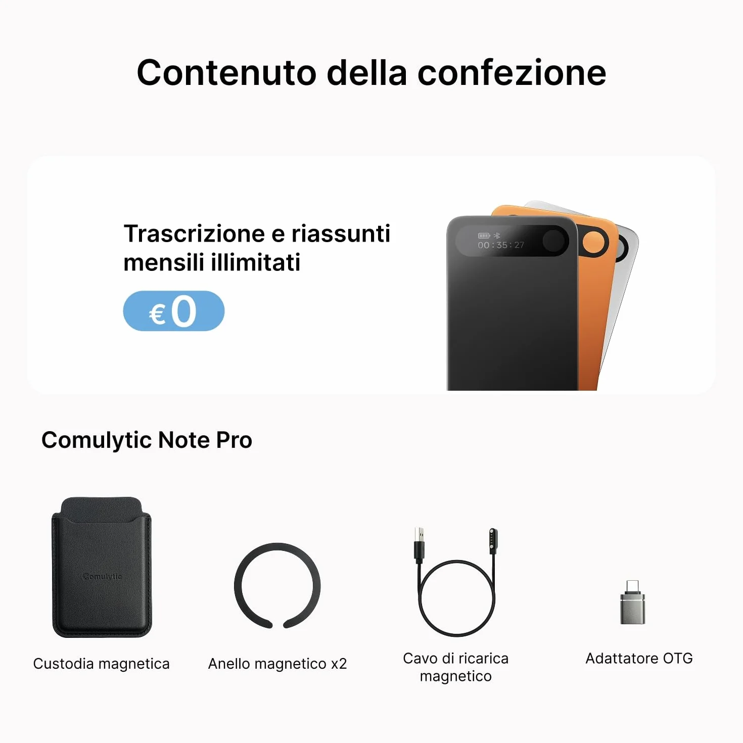 Comulytic Note Pro Registratore Vocale AI 64 GB con Trascrizione e Riassunti Illimitati, Registratore Vocale Professionale per Riunioni/Lezioni/Interviste fino a 45 ore, 113 Lingue,Controllo App,Nero