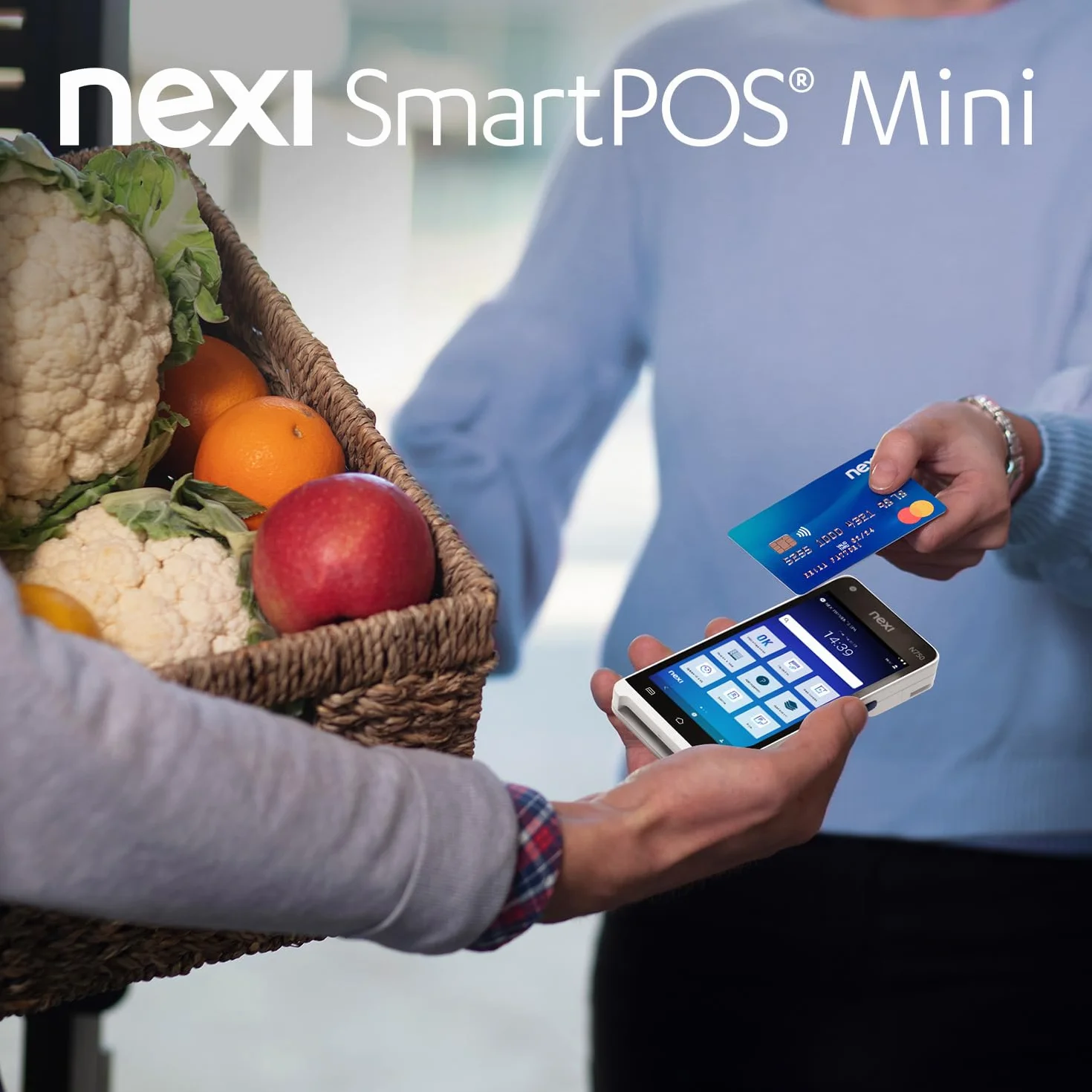 Nexi SmartPOS Mini con Cassa Fiscale integrata, Canone Zero, Pos Portatile Contactless e Lettore Elettronico per Pagamenti con Bancomat, Carta di Credito, Prepagata, Apple Pay e Google Pay
