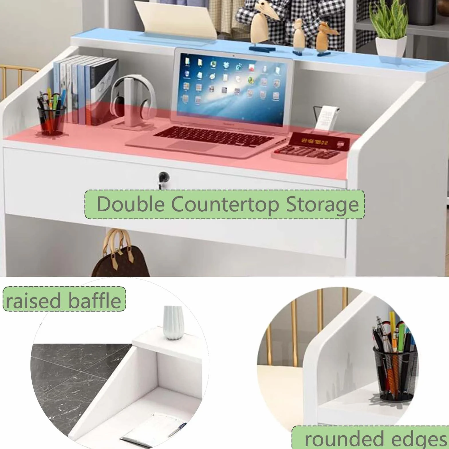 Bancone Reception Moderno, Tavolo con Cassetto e Piccolo Armadietto, Scrivania per Computer Banco Cassa per Office Boutique Negozio