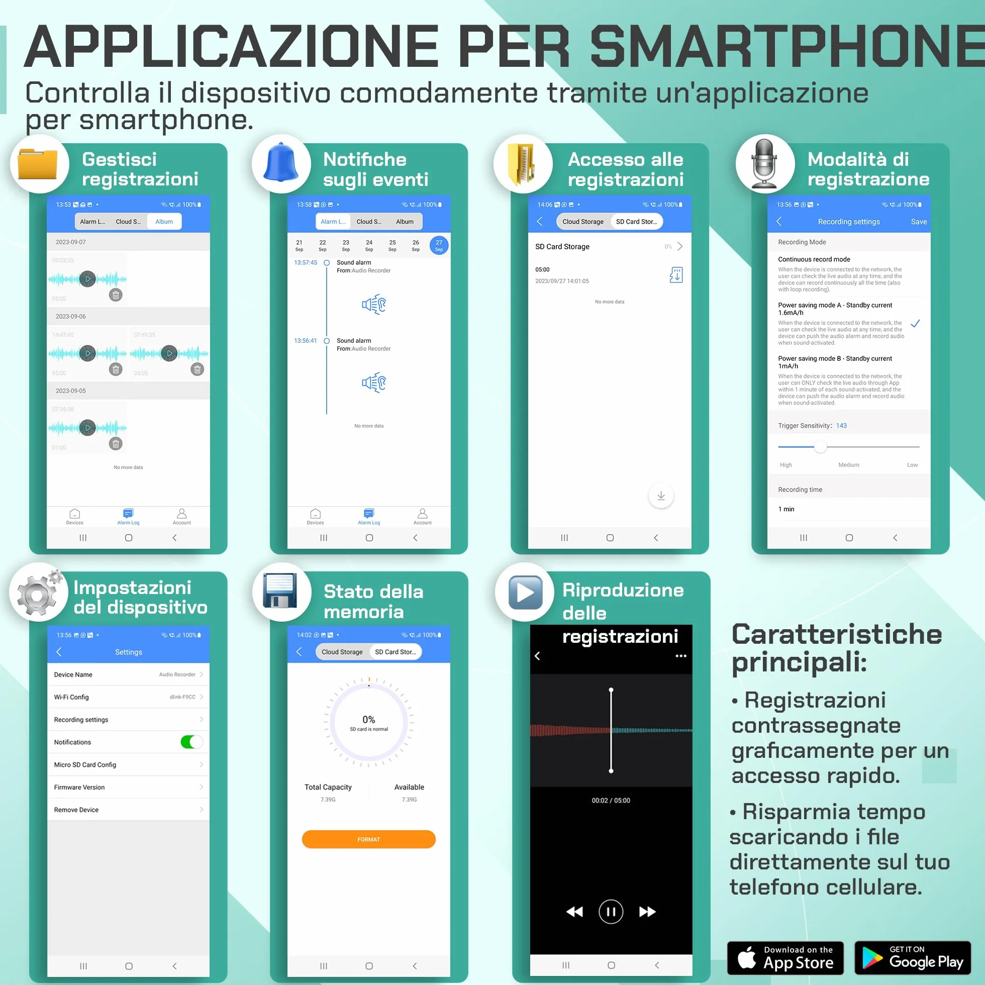 Registratore Vocale Attivato tramite Internet-WiFi, Controllo illimitato della distanza Registratore Vocale Audio, Microfono Audio Cimice a Distanza