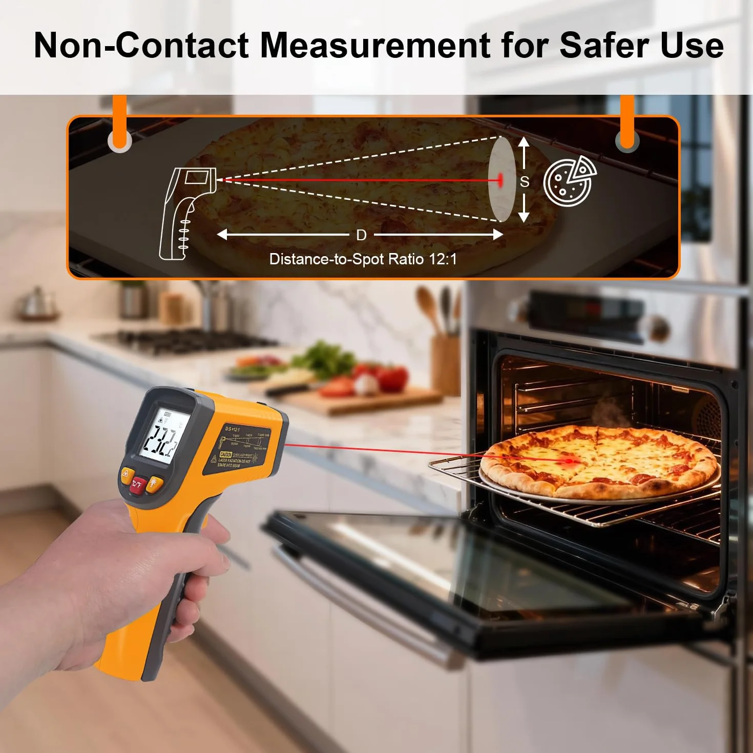 KETOTEK Termometro Laser Infrarossi Digitale -50℃-600℃ Punto laser Senza contatto Batterie AAA incluse Giallo