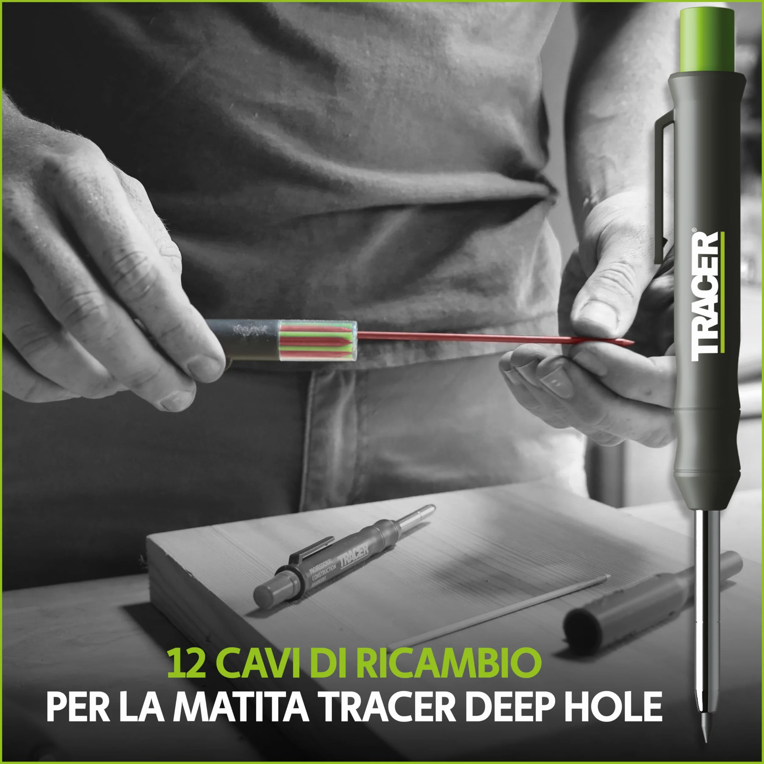 Tracer Set mine alternative matita foro profondo 2,8 mm 12 colorate alta visibilità 6 rosse 6 bianche