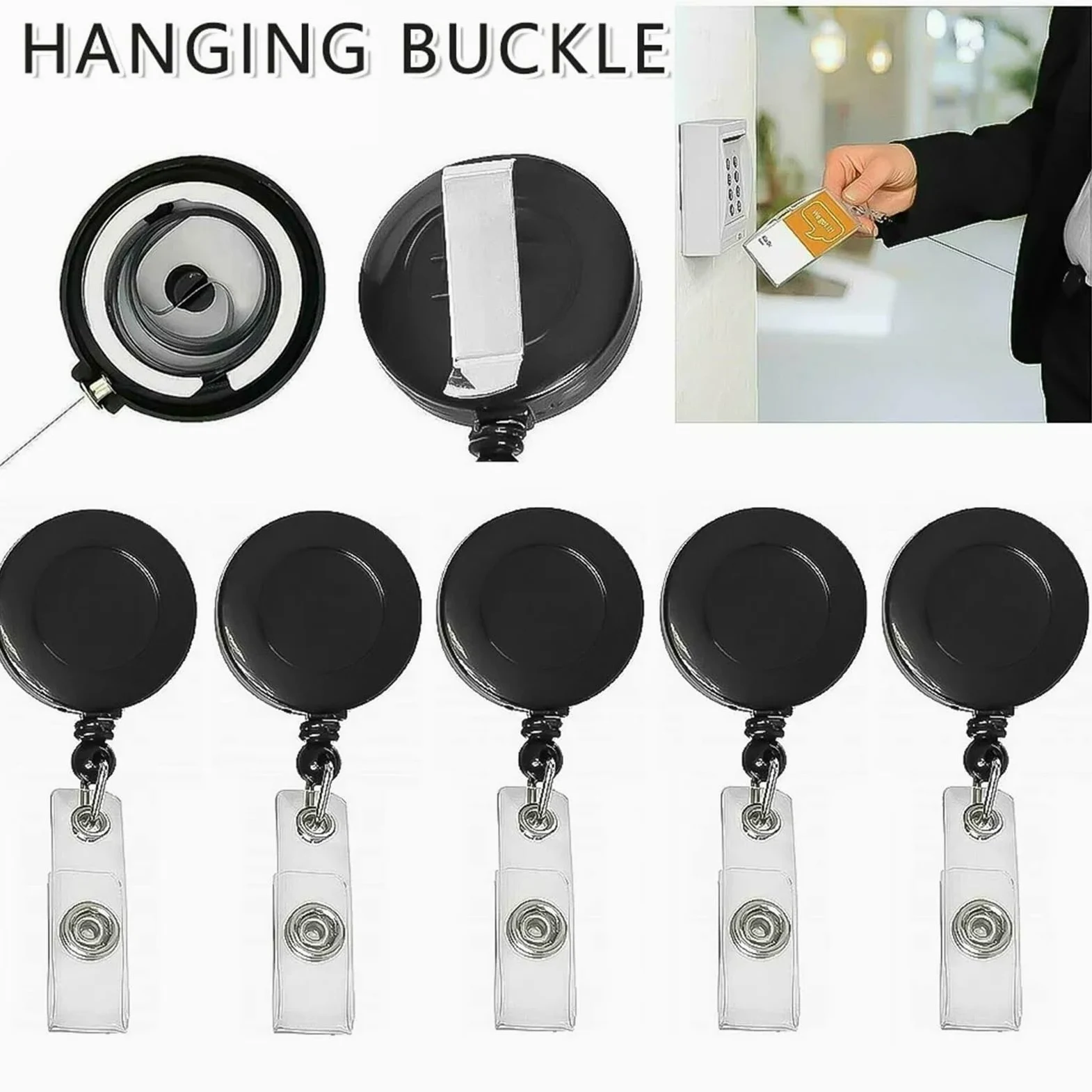 Cordino retrattile, 50 pezzi, porta badge, retrattile, con clip per cintura, estensibile, resistente, spesso, portachiavi