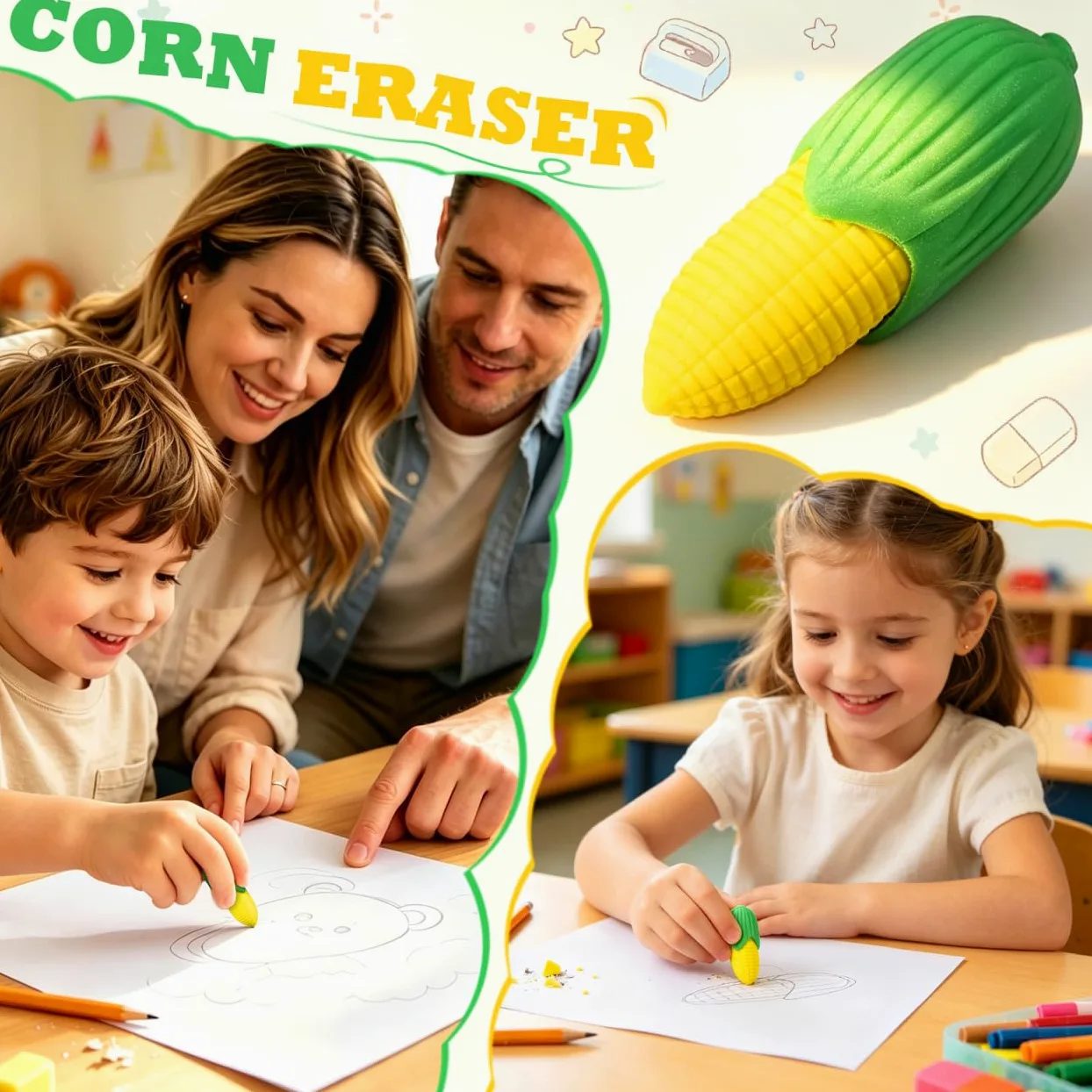 Veemoon 100 mini gomme da cancellare a forma di mais, divertenti e funzionali, per scuola, ufficio e uso quotidiano, design compatto, ideali per l'apprendimento creativo