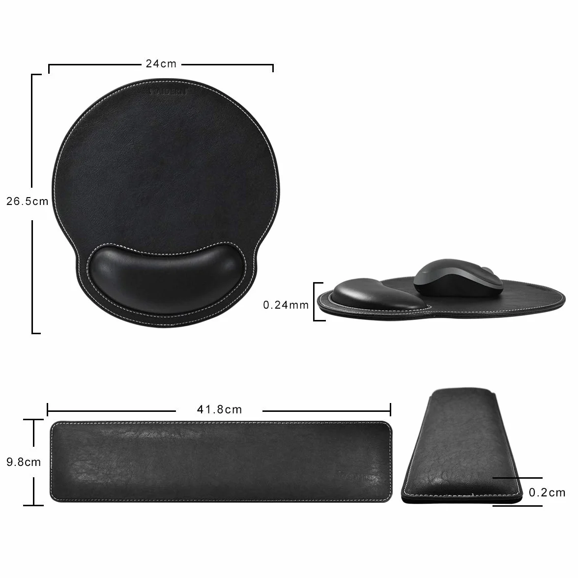 MAIDERN Poggiapolsi per tastiera in pelle PU con supporto per polso, tappetino per mouse memory foam - nero