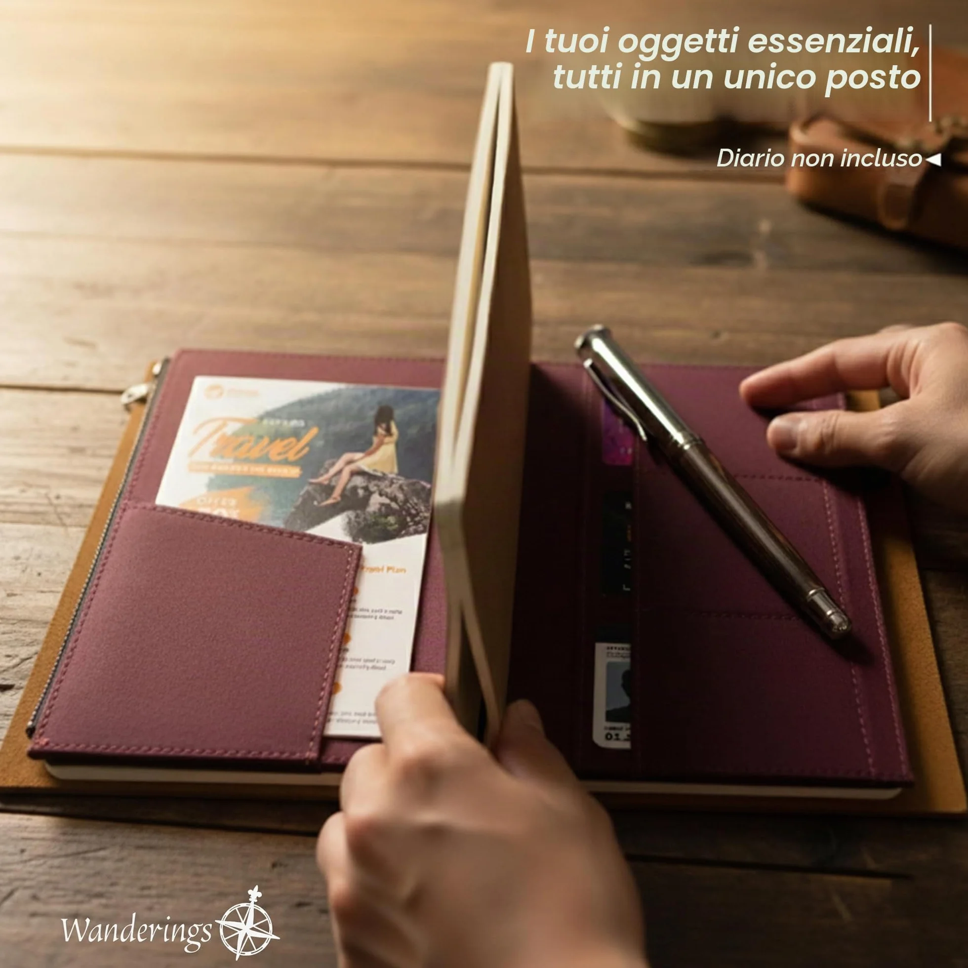 Wanderings Astuccio Con Cerniera E Tasche Per Carte 21x11 cm Tessuto In Cotone 100% Resistente
