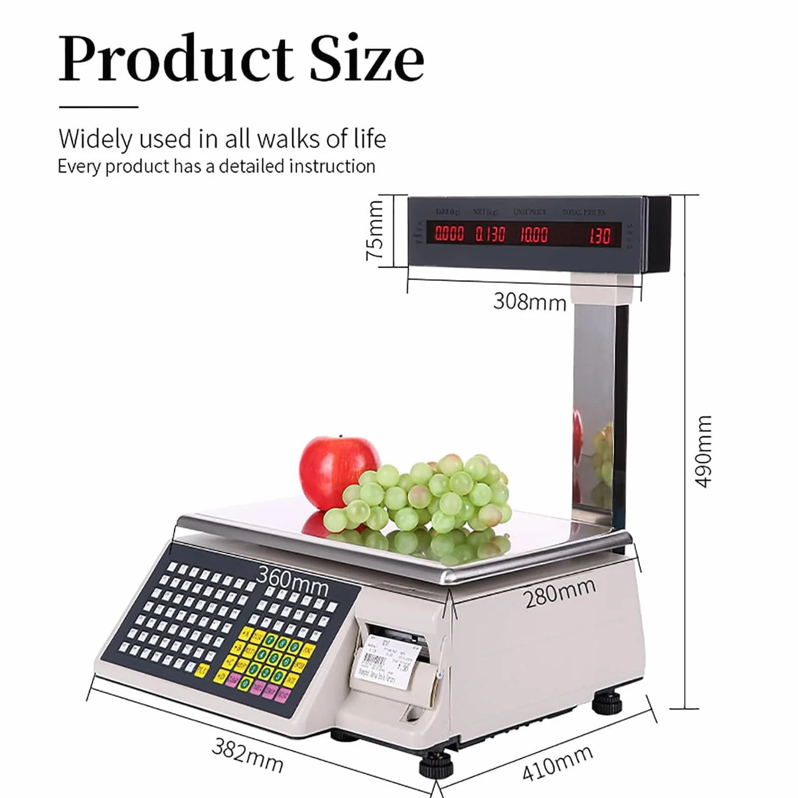 Bilancia Commerciale per Stampa Etichette 30 kg con Display Fronte-Retro