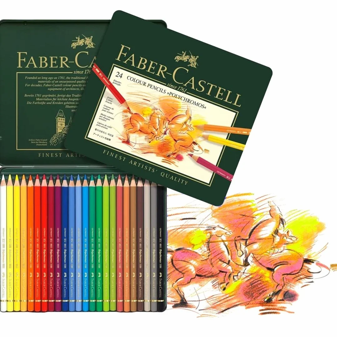 Faber-Castell Polychromos 110024 Matite Colorate Professionali, Set 24 Pezzi in Astuccio Metallico, Mina 3,8 mm
