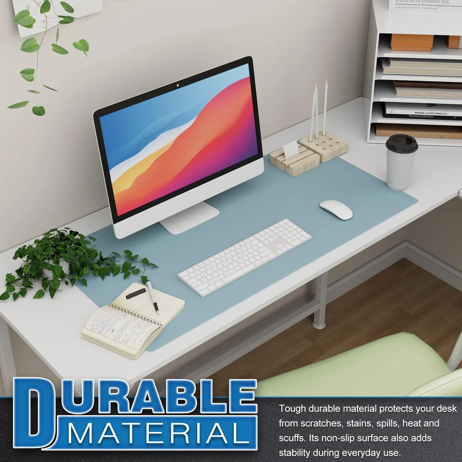 Knodel Tappetino Scrivania 80x40cm Similpelle PU Doppia Facciata Azzurro
