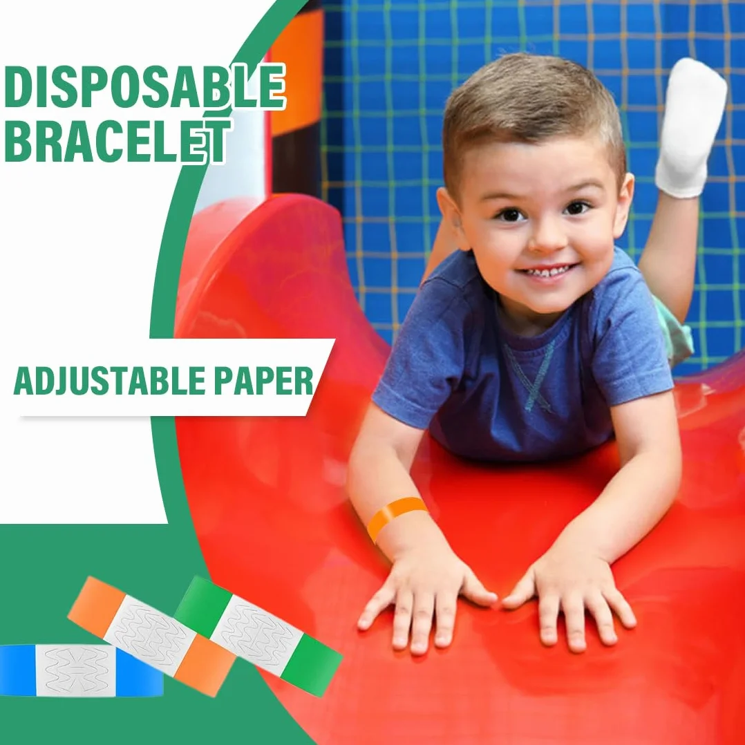 Braccialetti Carta Eventi Impermeabili Colorati 300Pz Identificazione Parchi Divertimento 25x1,9cm 3 Colori