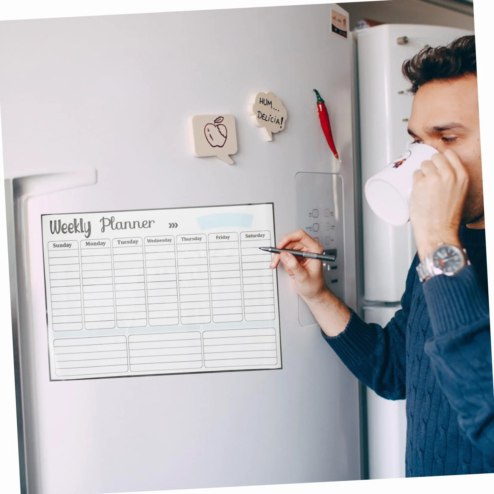 Tofficu 4pezzi Lavagna Magnetica Per Frigorifero Calendario Cancellabile e Planner Settimanale Messaggi Facili Da Scrivere Soluzione Pratica Per Organizzazione Familiare e Promemoria