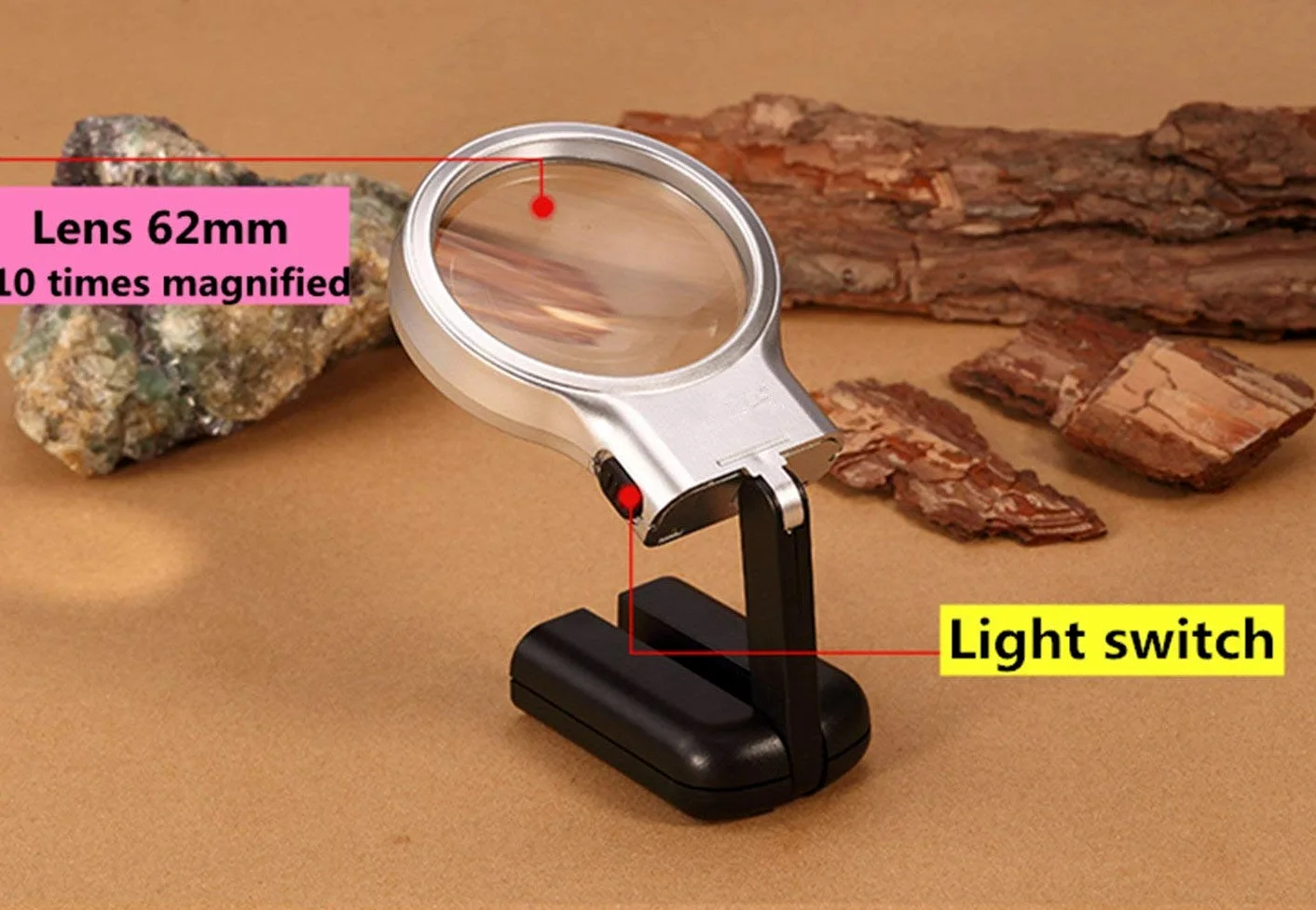 Lenti di ingrandimento, Lente di ingrandimento Pieghevole 3X a Mani libere con Lampada a LED, Lente di ingrandimento da Tavolo Portatile per Libri, giornali, mappe, Monet