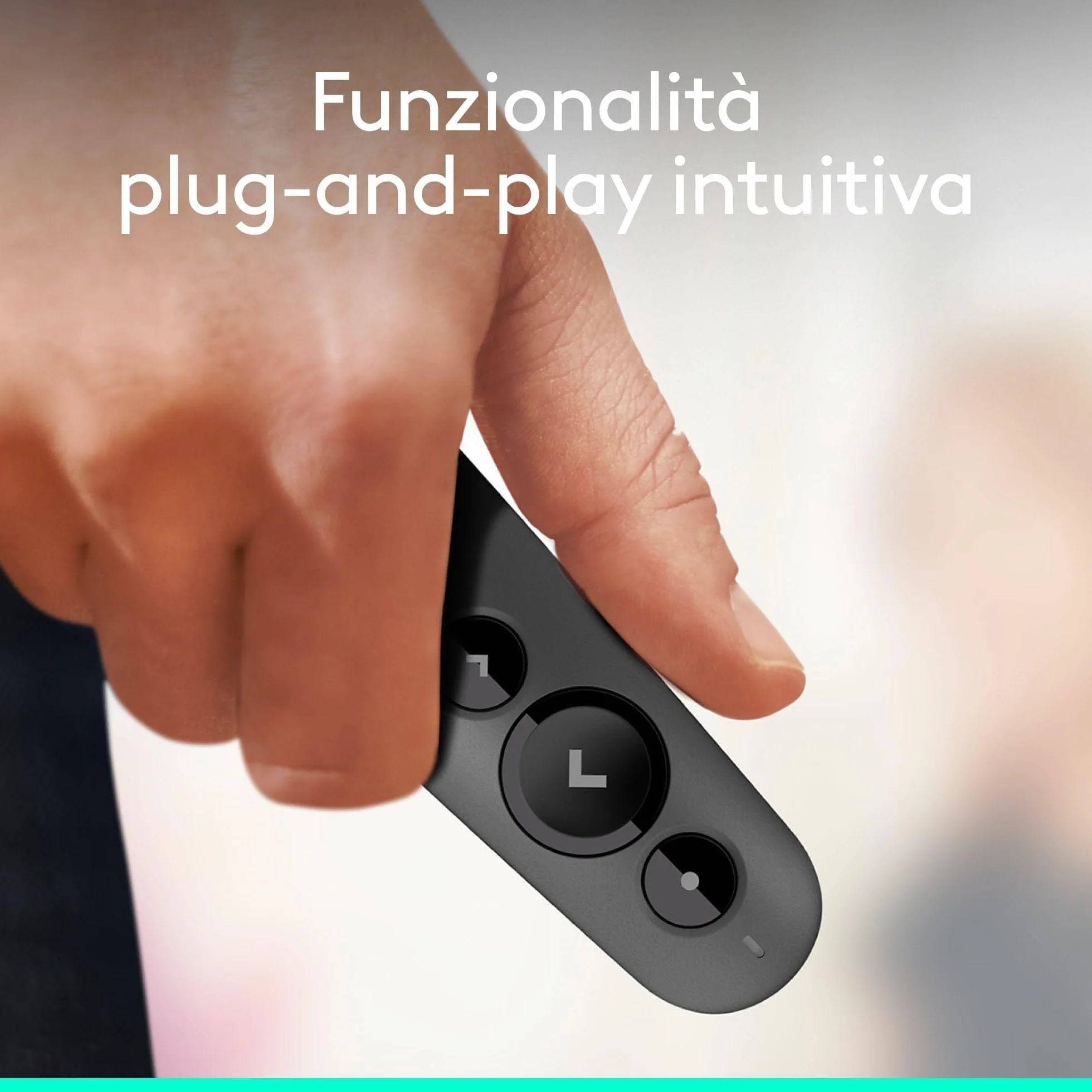 Logitech R500s Telecomando per presentazioni laser di classe 1 USB e Bluetooth - Compatibilità universale, raggio d'azione di 20 m, personalizzabile – Grigio scuro