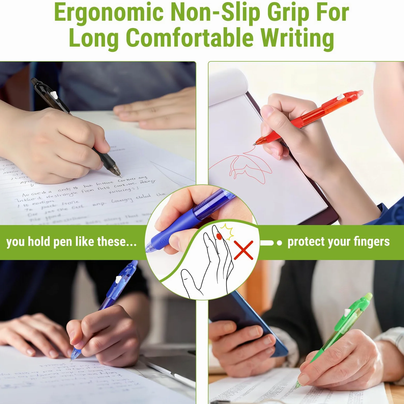 Set di 12 penne cancellabili, penne gel con gomma, confezione da 12, penne a sfera, penne cancellabili fine da 0,7 mm per un'esperienza di scrittura fluida, perfette per scuola, ufficio e
